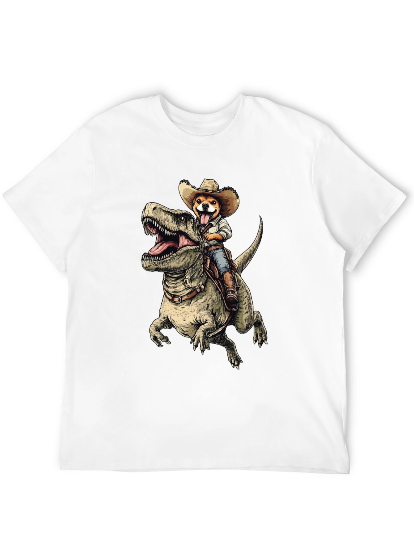 Black Dino Rider Dog T-Shirt - Funny Cowboy Pet Tee view 12