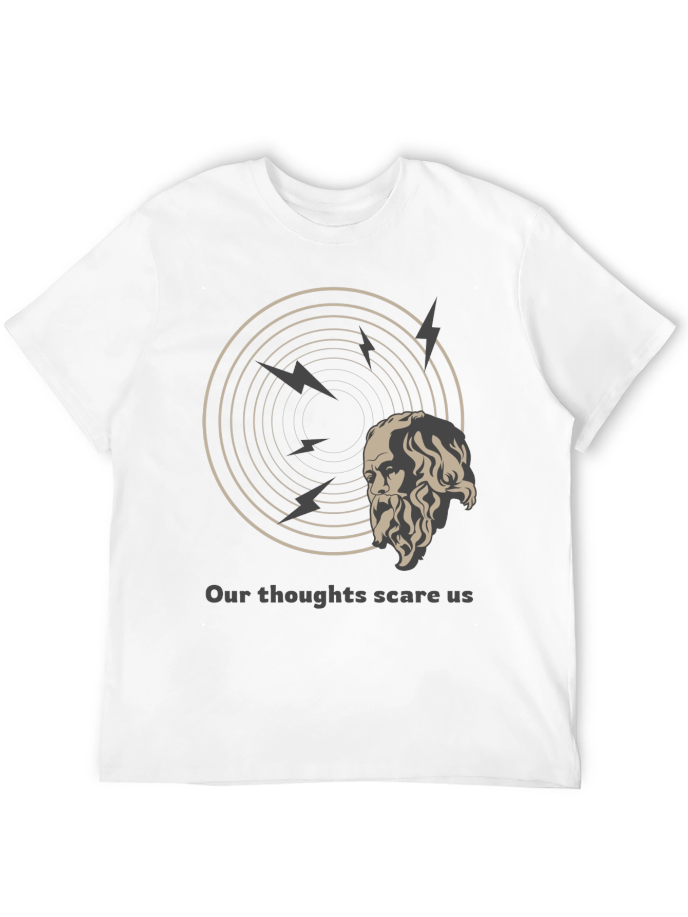 Black Philosophical T-Shirt: Our Thoughts Scare Us Tee view 12