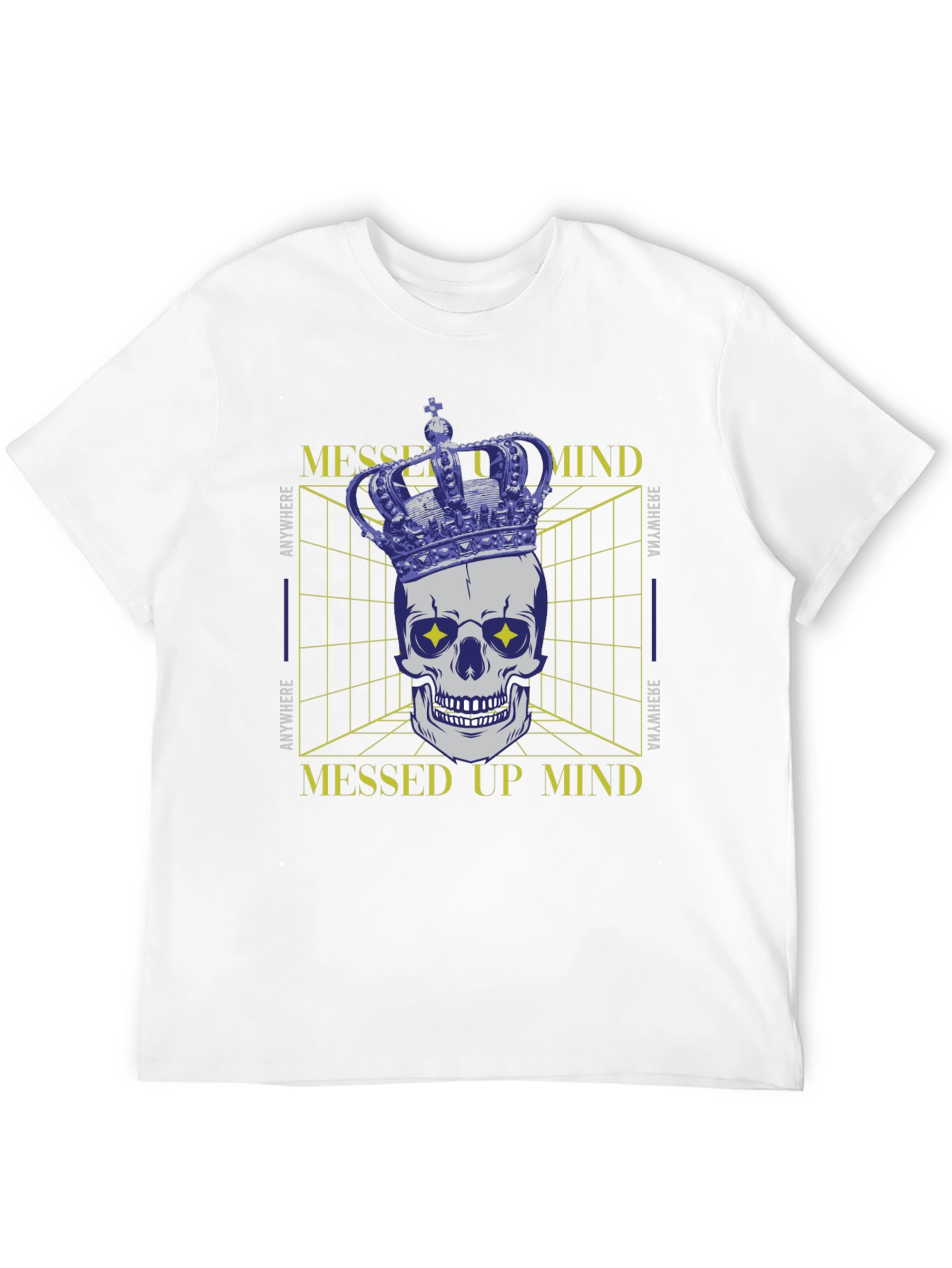 Black Messed Up Mind Graphic T-Shirt - Crown Skull Design view 12