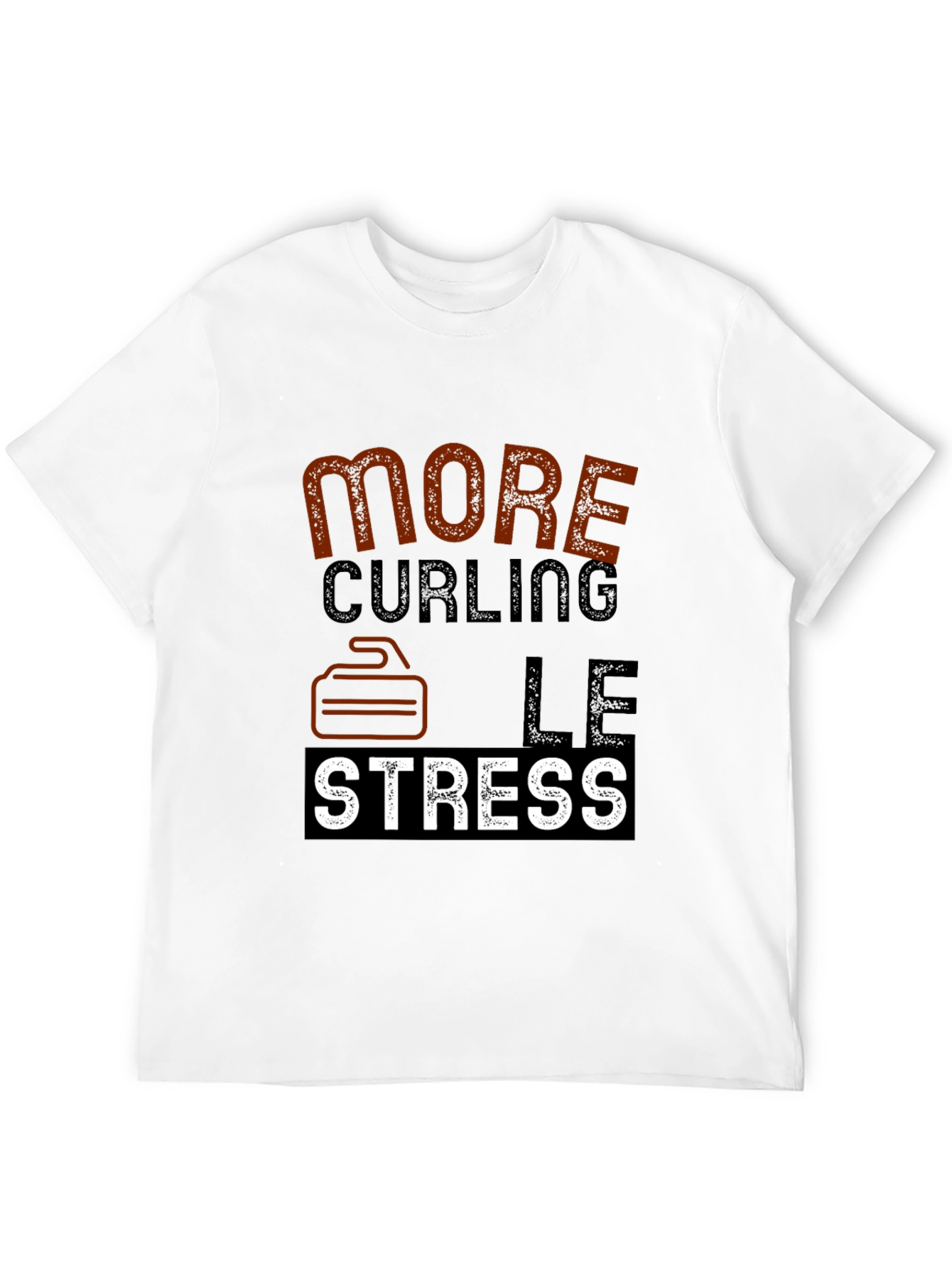 Black Curling T-Shirt - More Curling Less Stress - Novelty Tee view 12