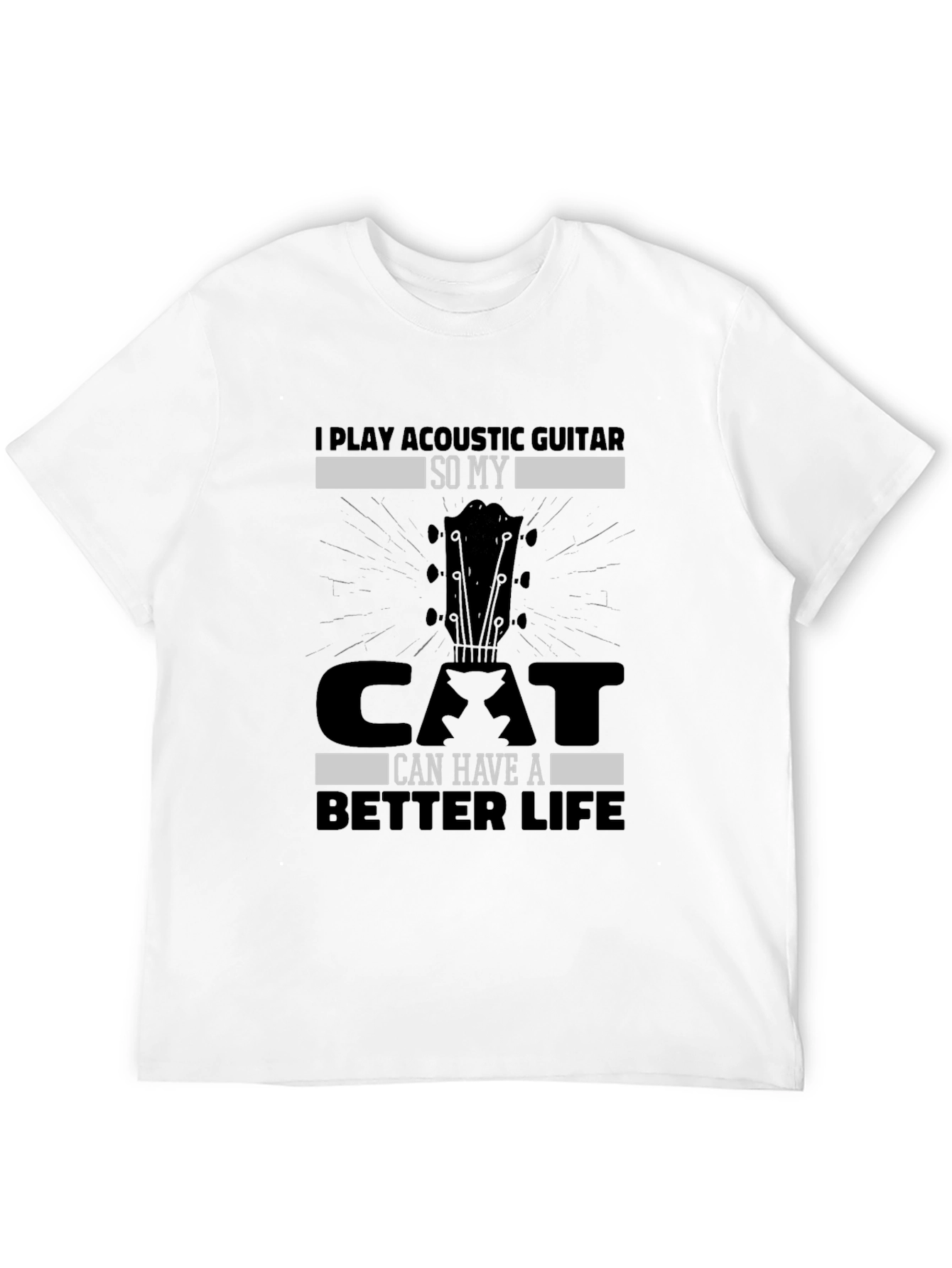 Black Acoustic Guitar Cat Lover T-Shirt view 12