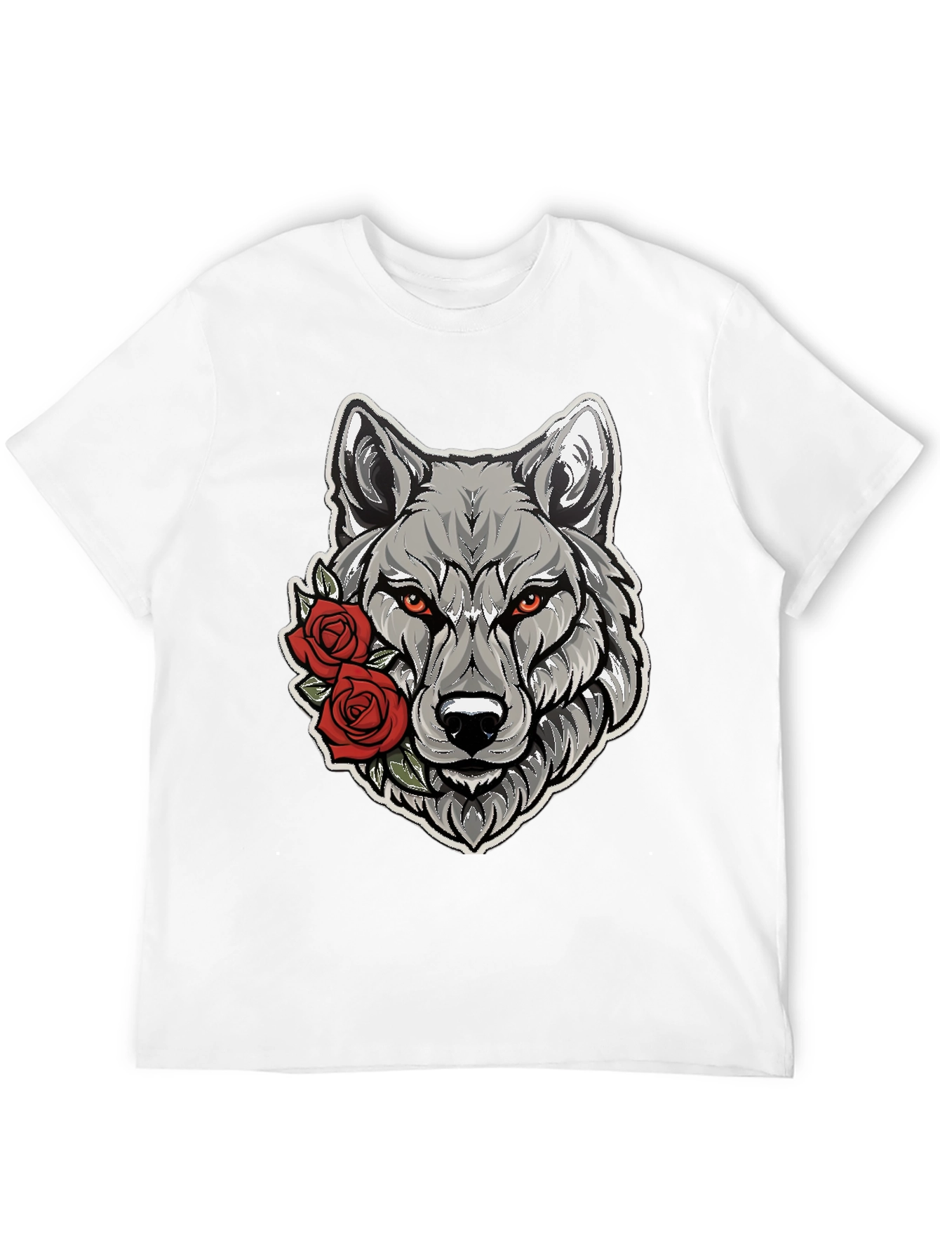 Black Wolf & Roses Graphic Tee - Men's Black T-Shirt view 12