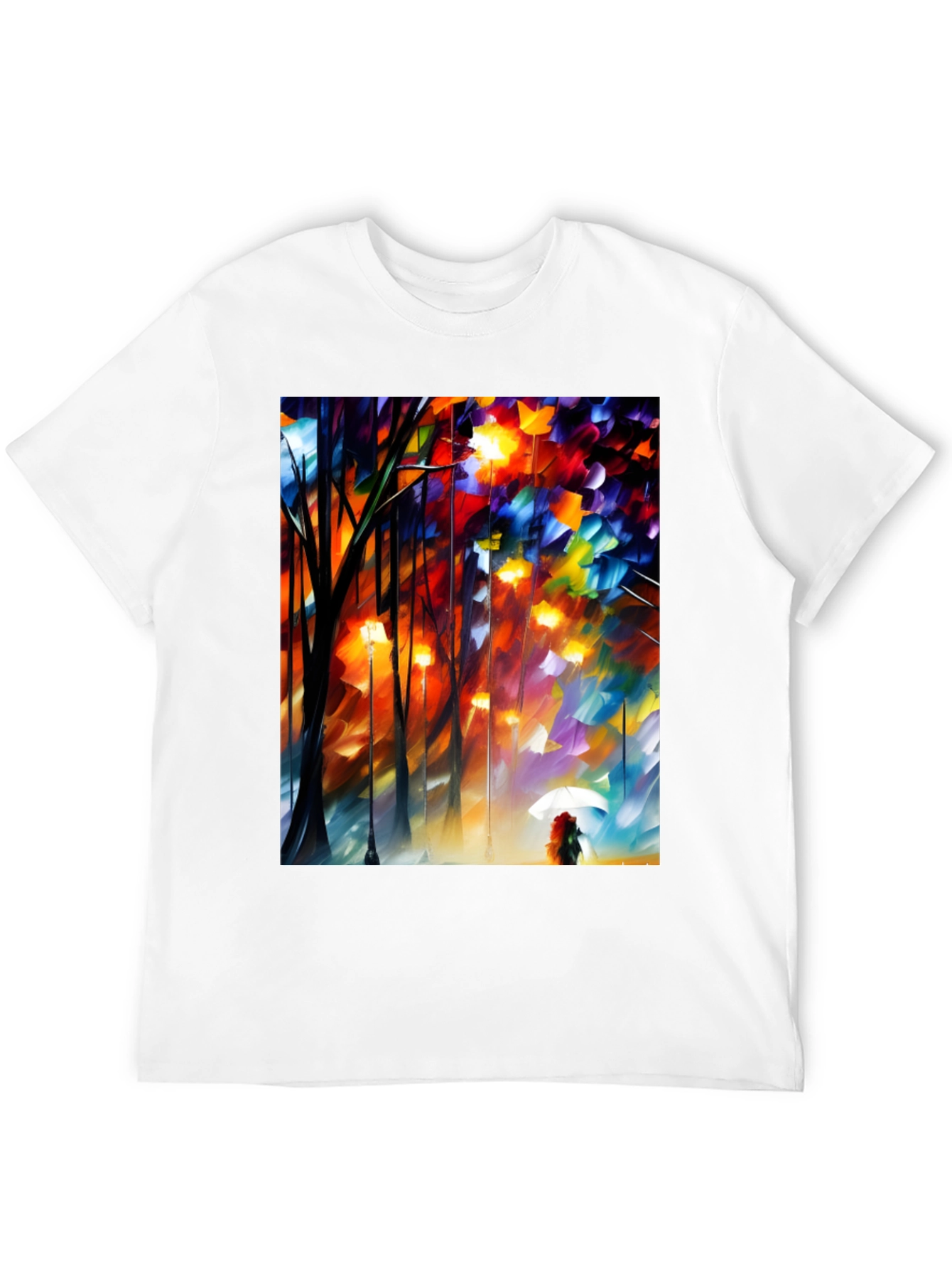 Black Artistic Autumn Rain T-Shirt - Expressive Palette Knife Design view 12
