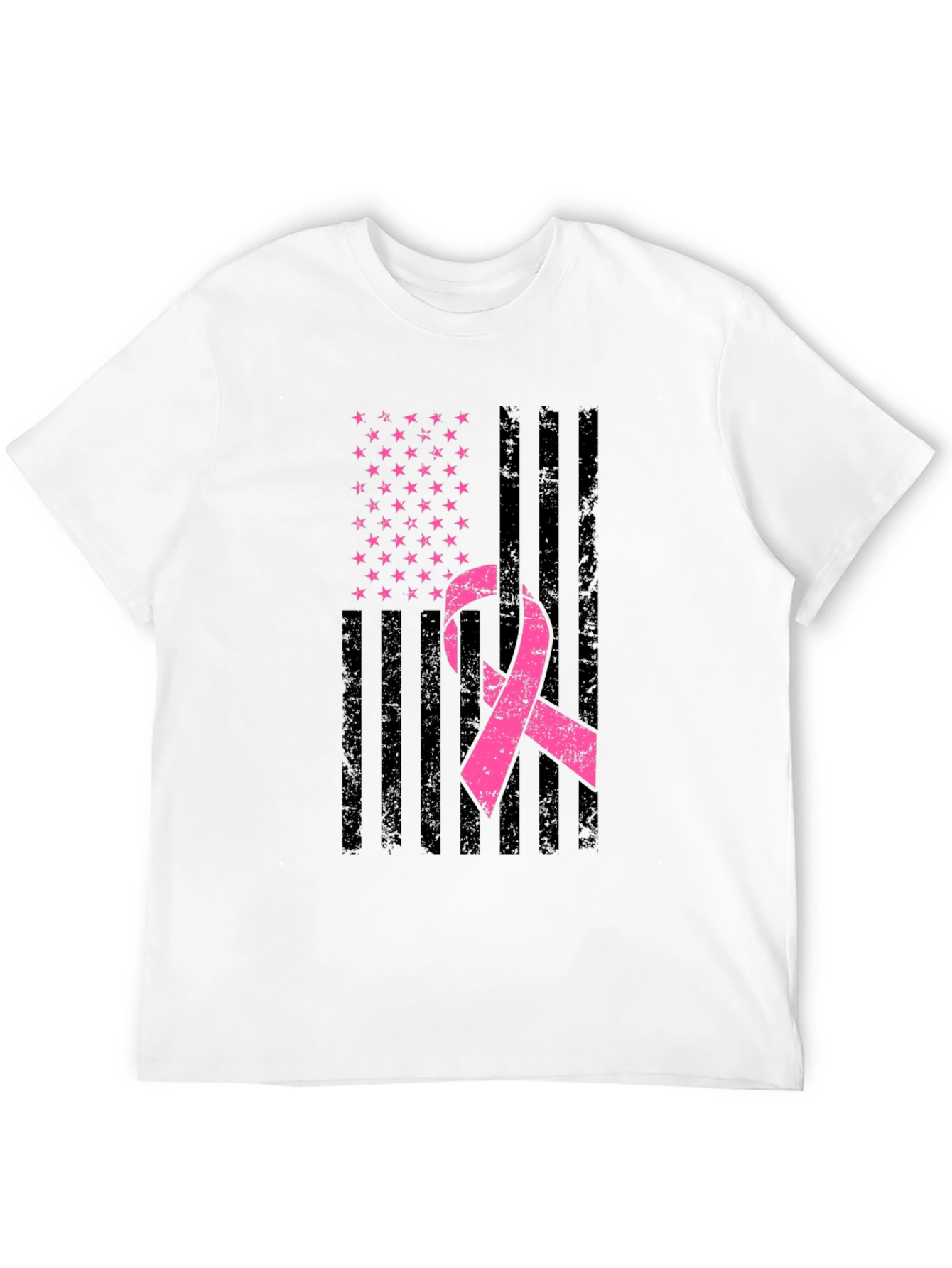 Black Breast Cancer Awareness American Flag T-Shirt view 12