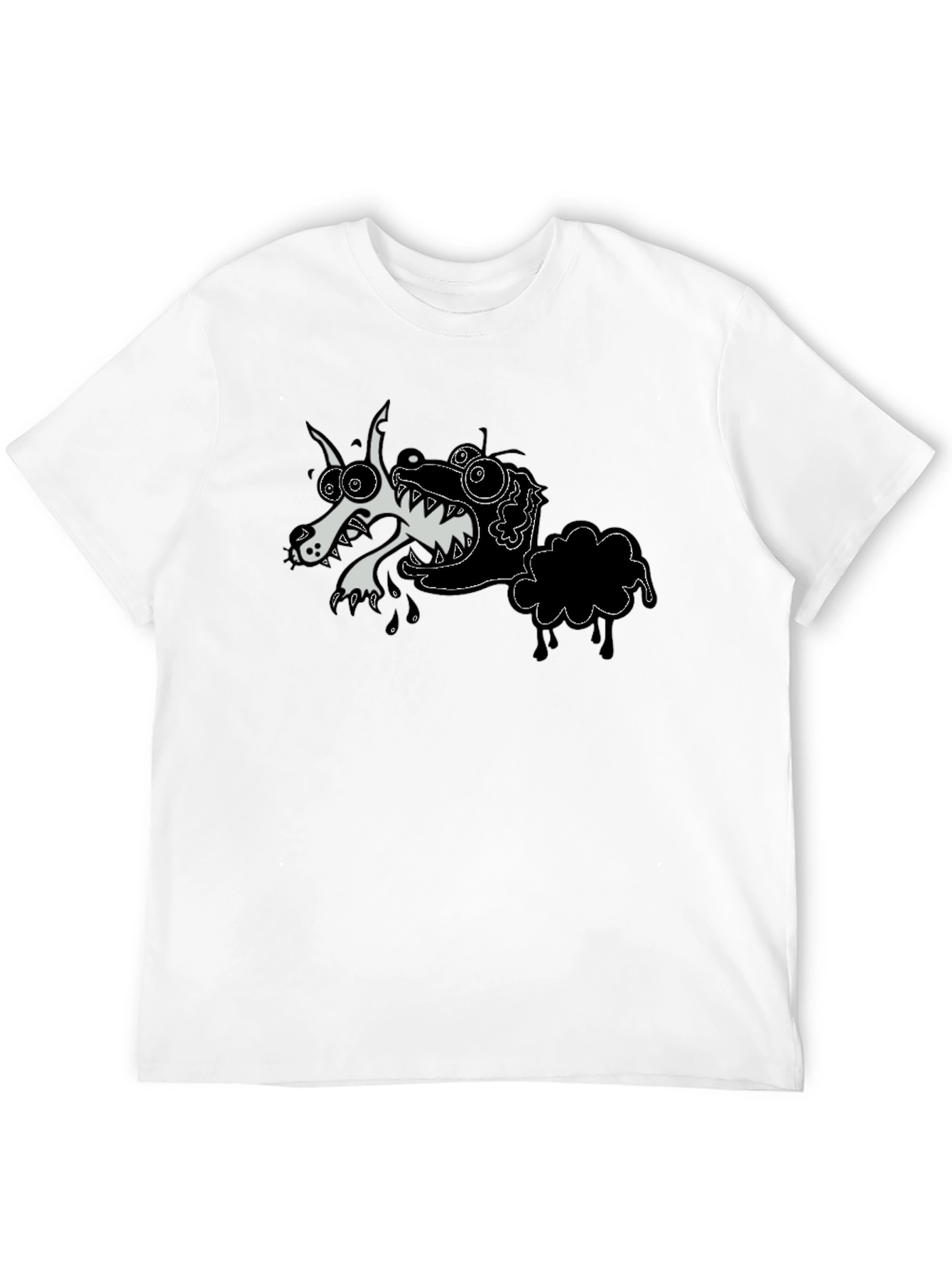 Black Cartoon Wolf & Sheep Black T-Shirt view 12