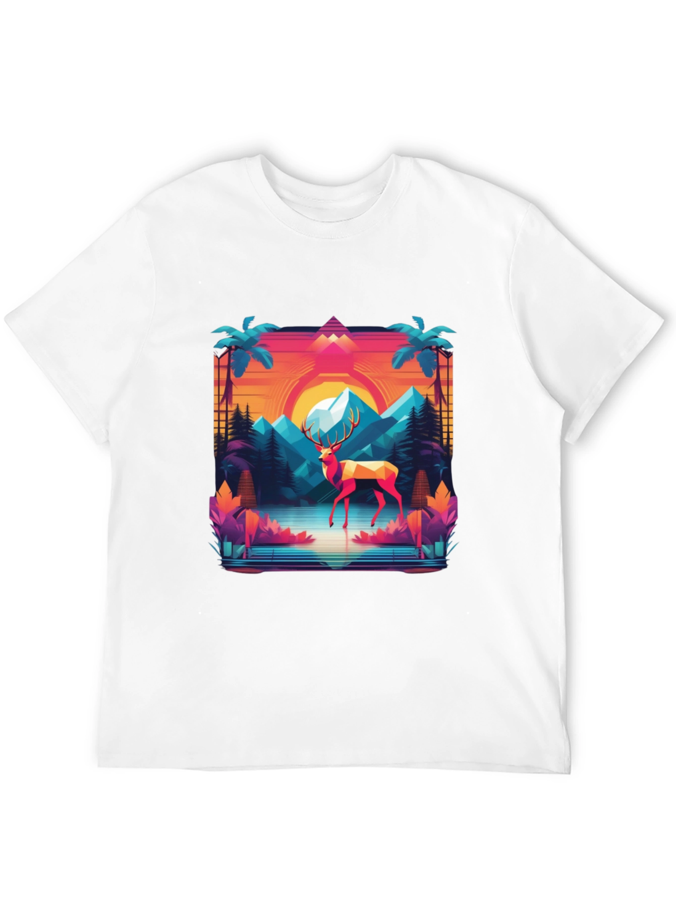 Black Retro Deer Graphic Tee - Synthwave Style view 12