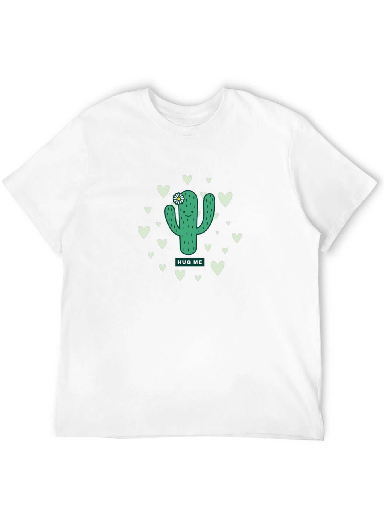 Black Cute Cactus Hug Me Graphic Tee - Unisex Black T-Shirt view 12