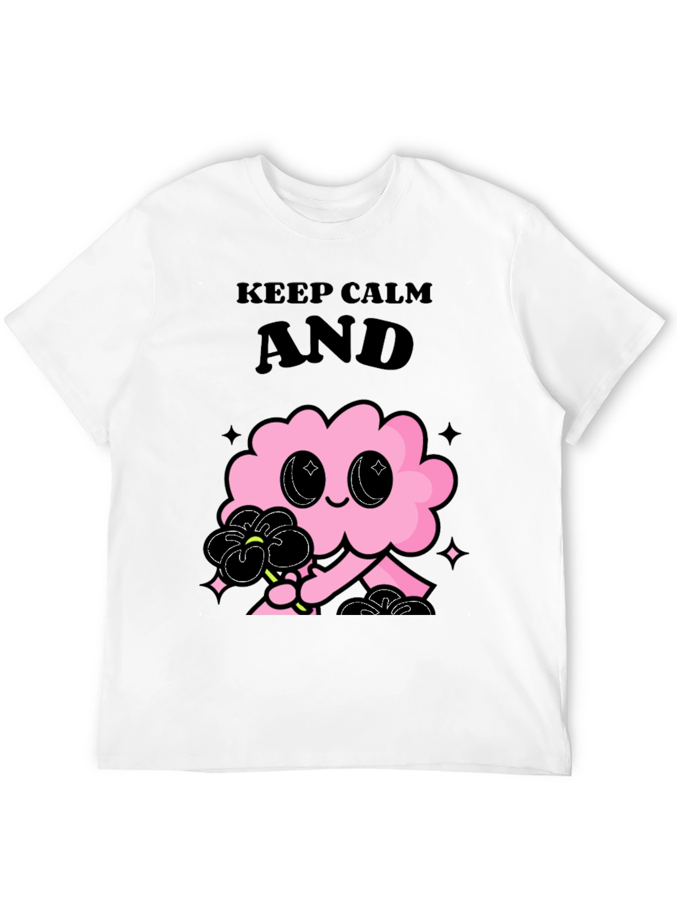 Black Keep Calm Pink Cloud Graphic Tee - Black Unisex T-Shirt view 12