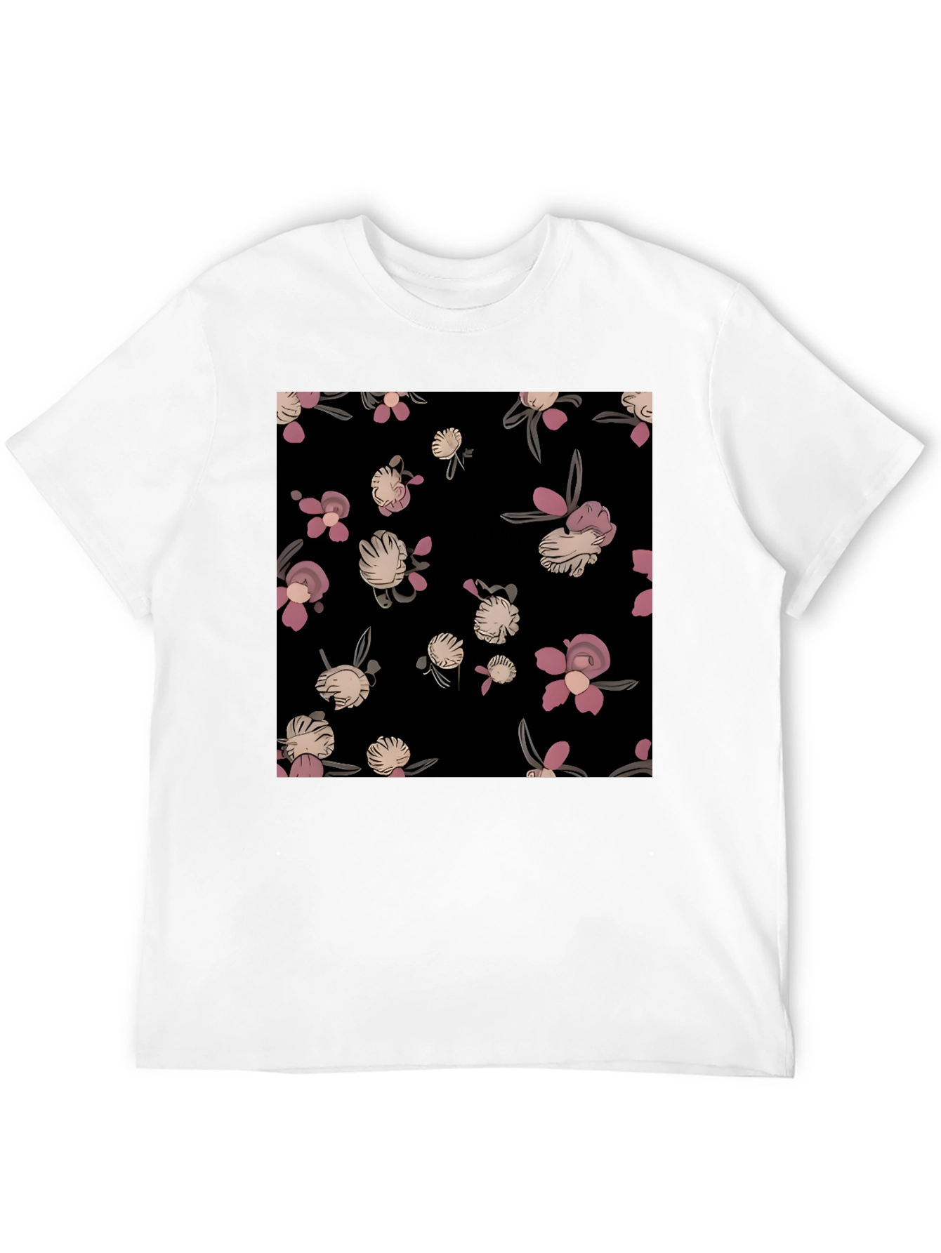 Black Floral Print Black T-Shirt - Casual Style view 12