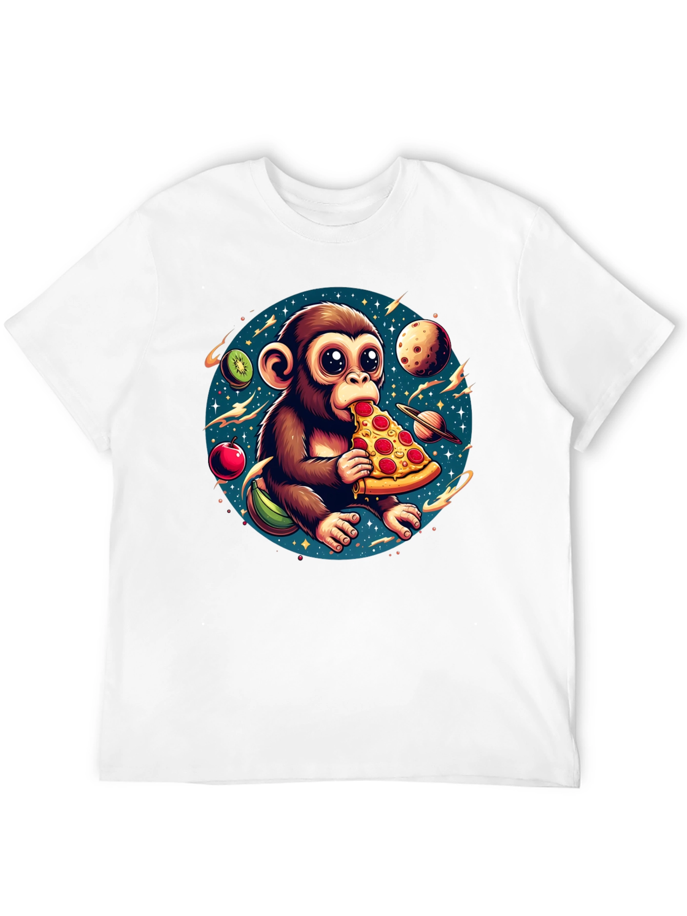Black Monkey Eating Pizza in Space T-Shirt view 12