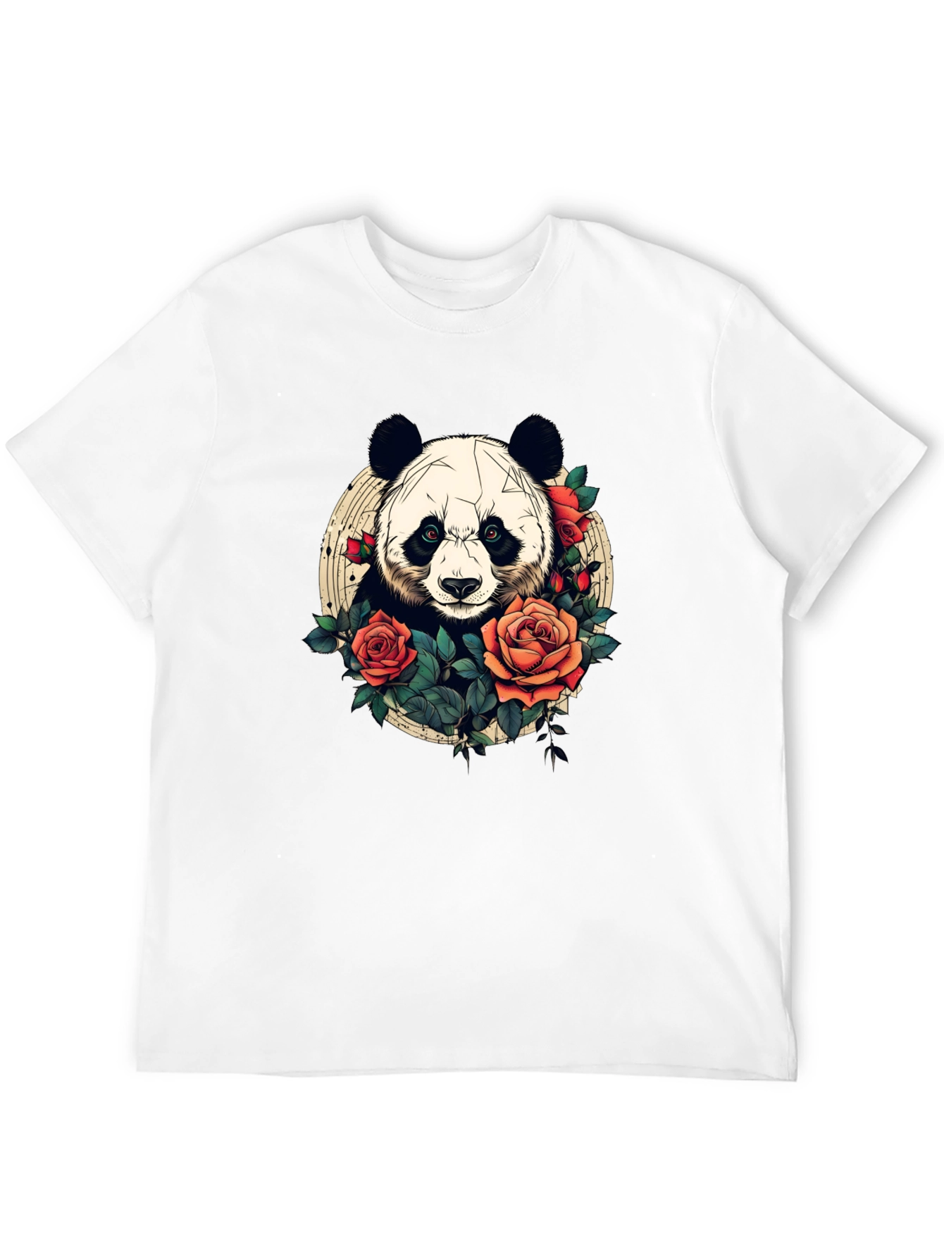 Black Panda Rose Graphic Tee - Black Crew Neck Casual T-Shirt view 12