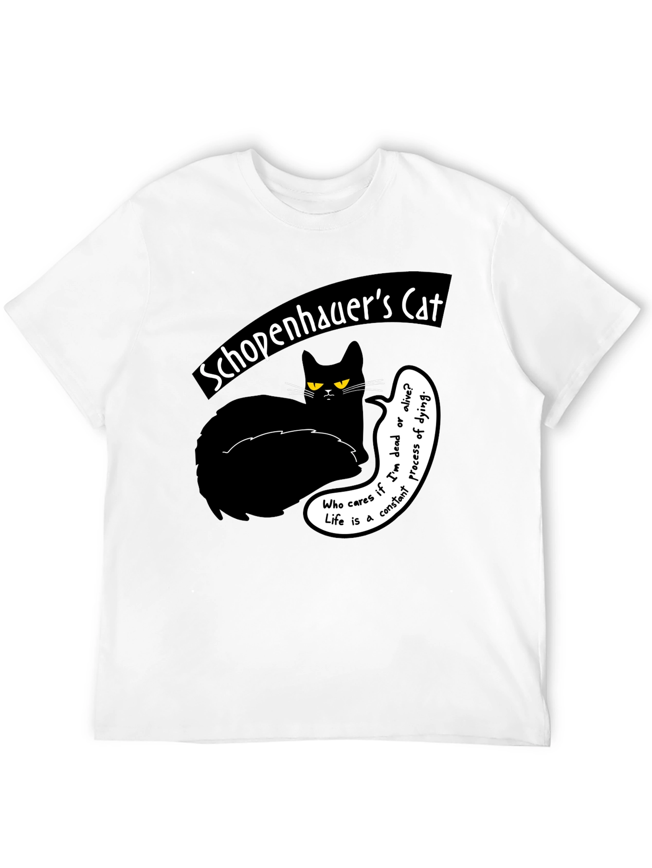 Black Schopenhauer's Cat Graphic Tee - Philosophical Humor T-Shirt view 12