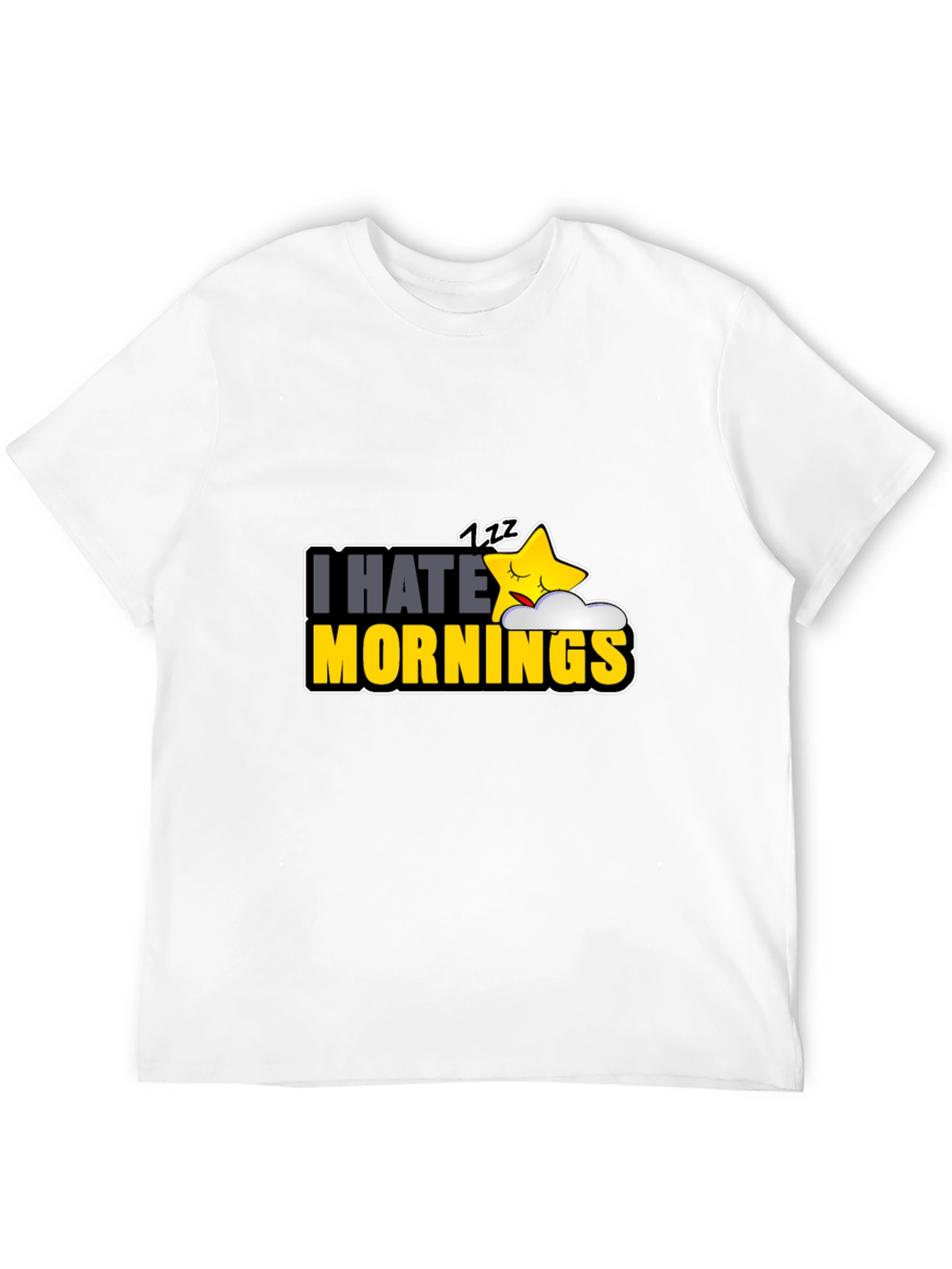 Black I Hate Mornings Graphic T-Shirt - Funny Sleepy Star Design view 12