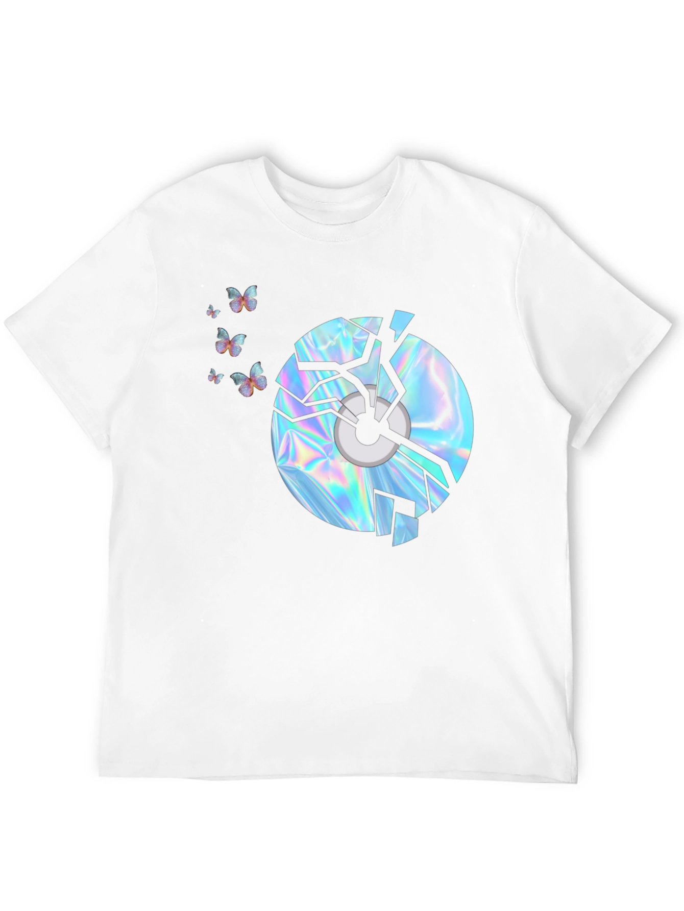 Black Broken CD Graphic Tee - Holographic Butterflies Design view 12