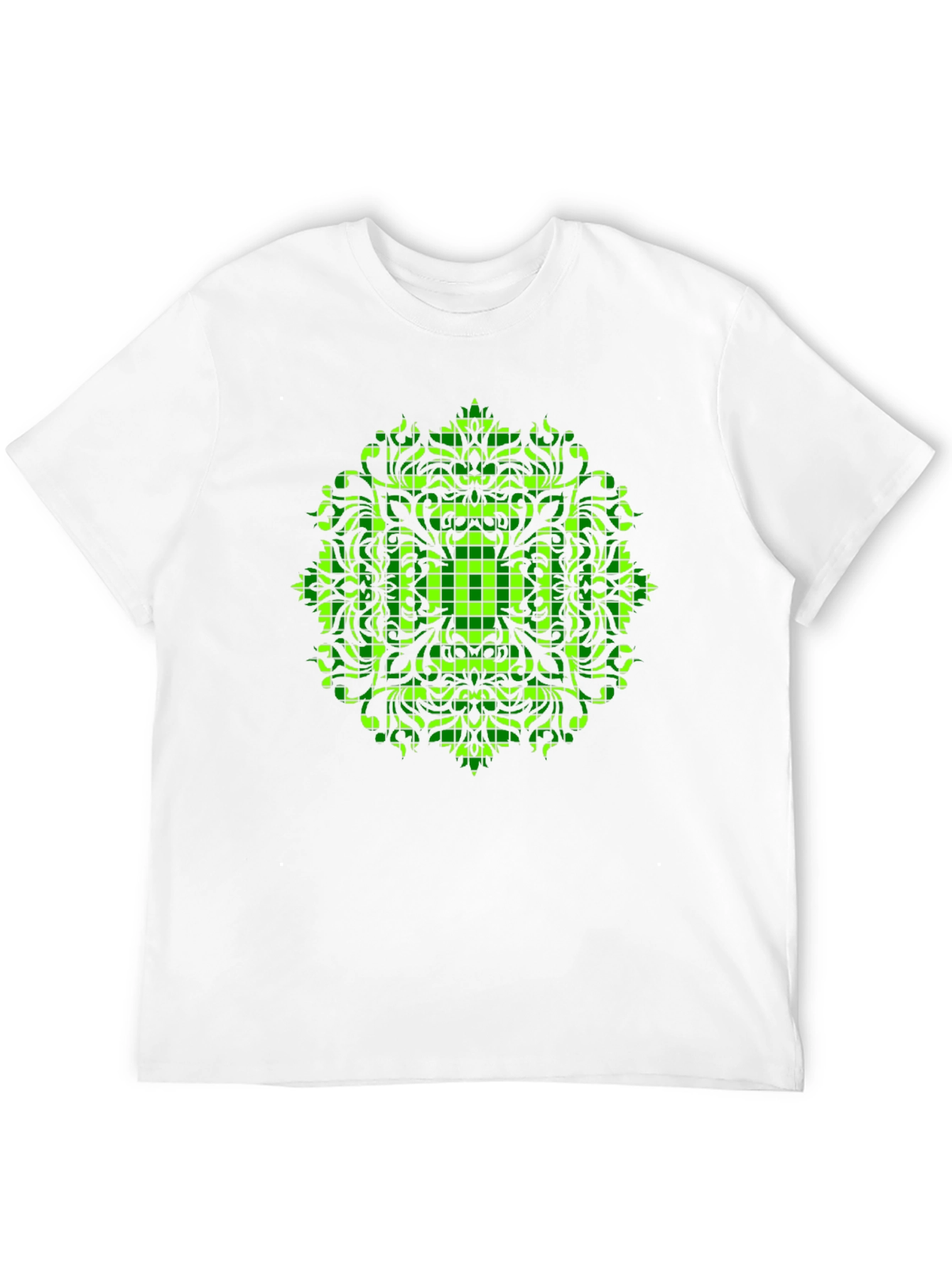 Black Geometric Green Mandala Graphic Black T-Shirt view 12