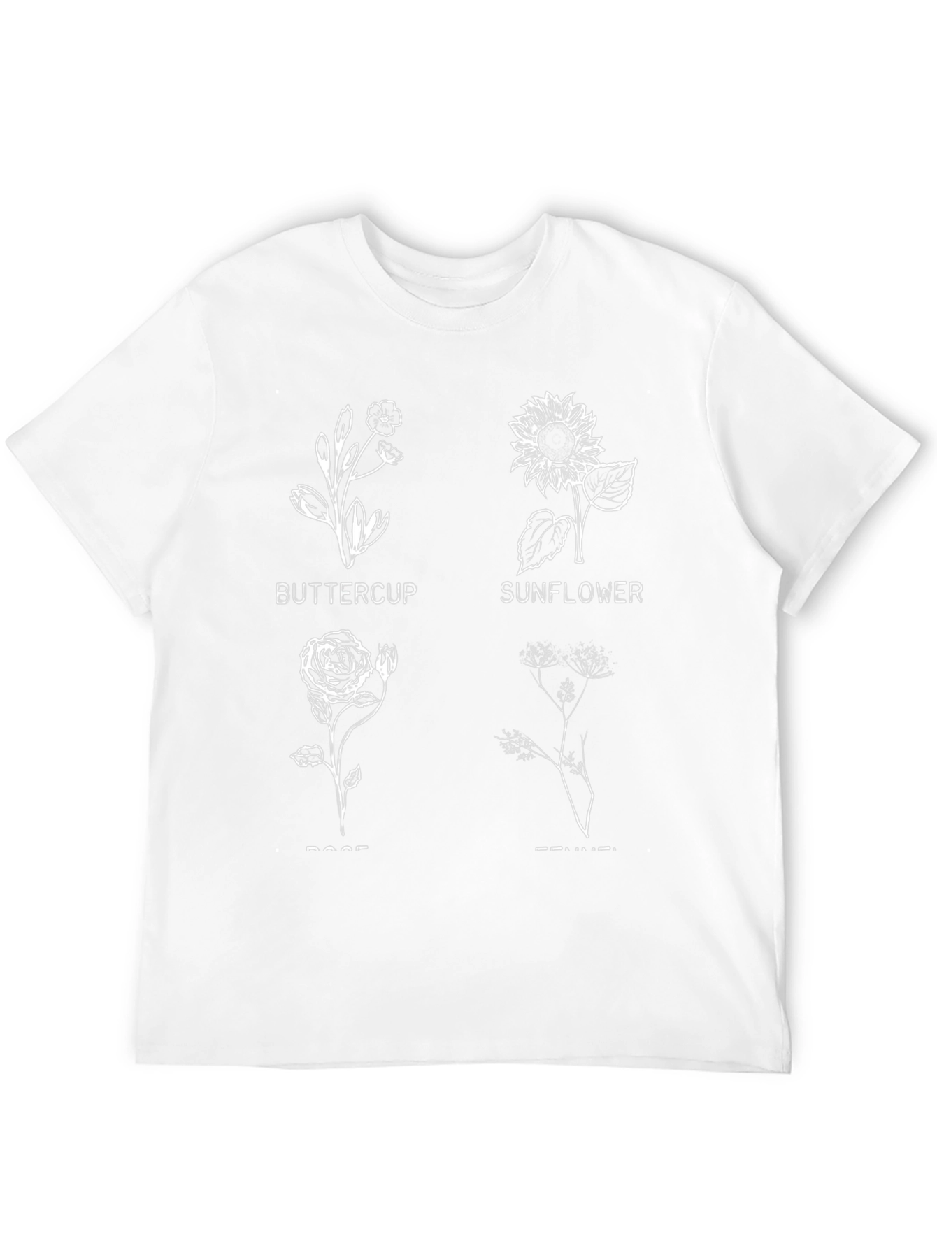Botanical Print T-Shirt - Buttercup, Sunflower, Rose, Fennel - 12