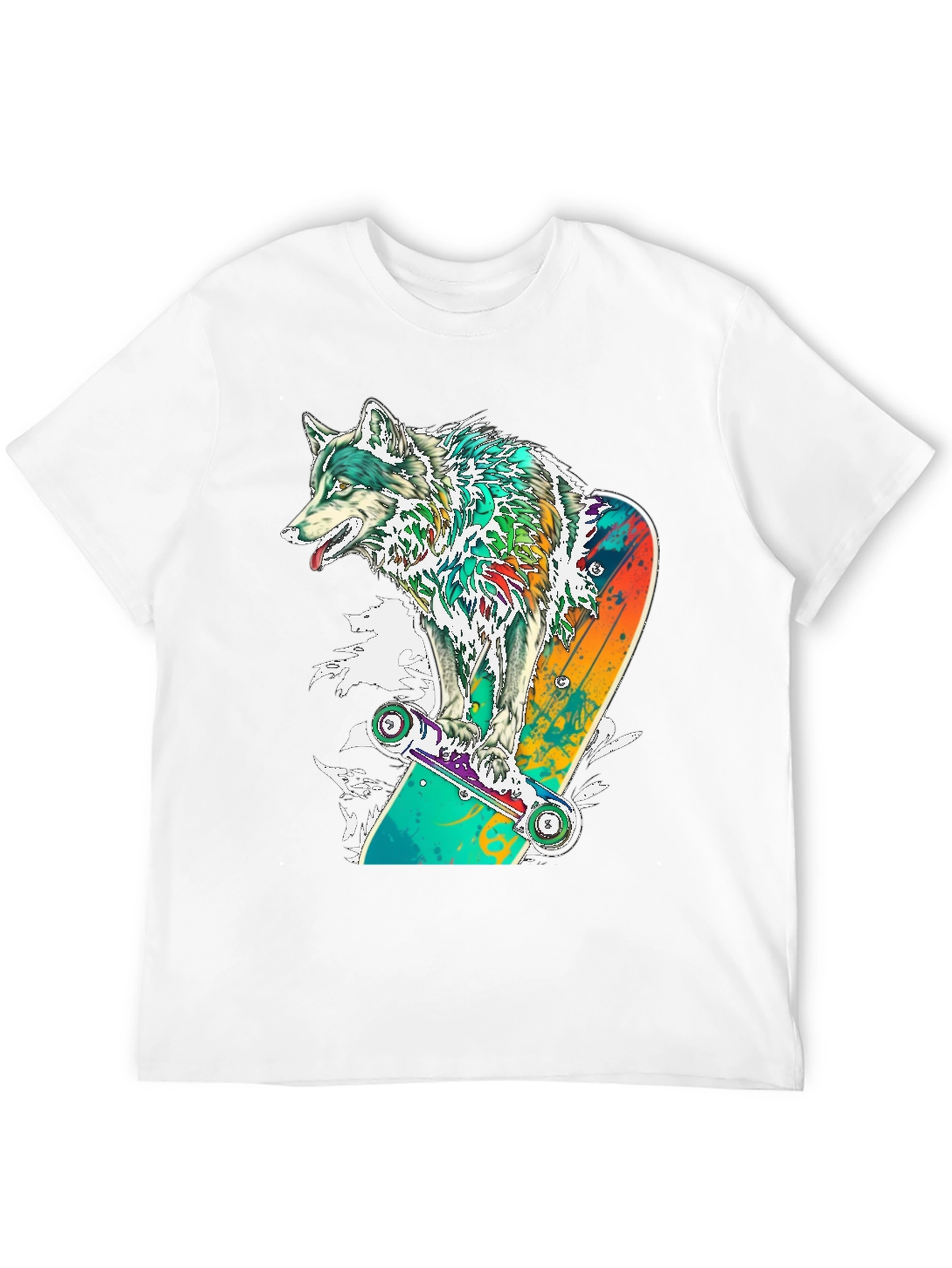 Black Wolf Skateboard Graphic T-Shirt - Cool Animal Tee view 12