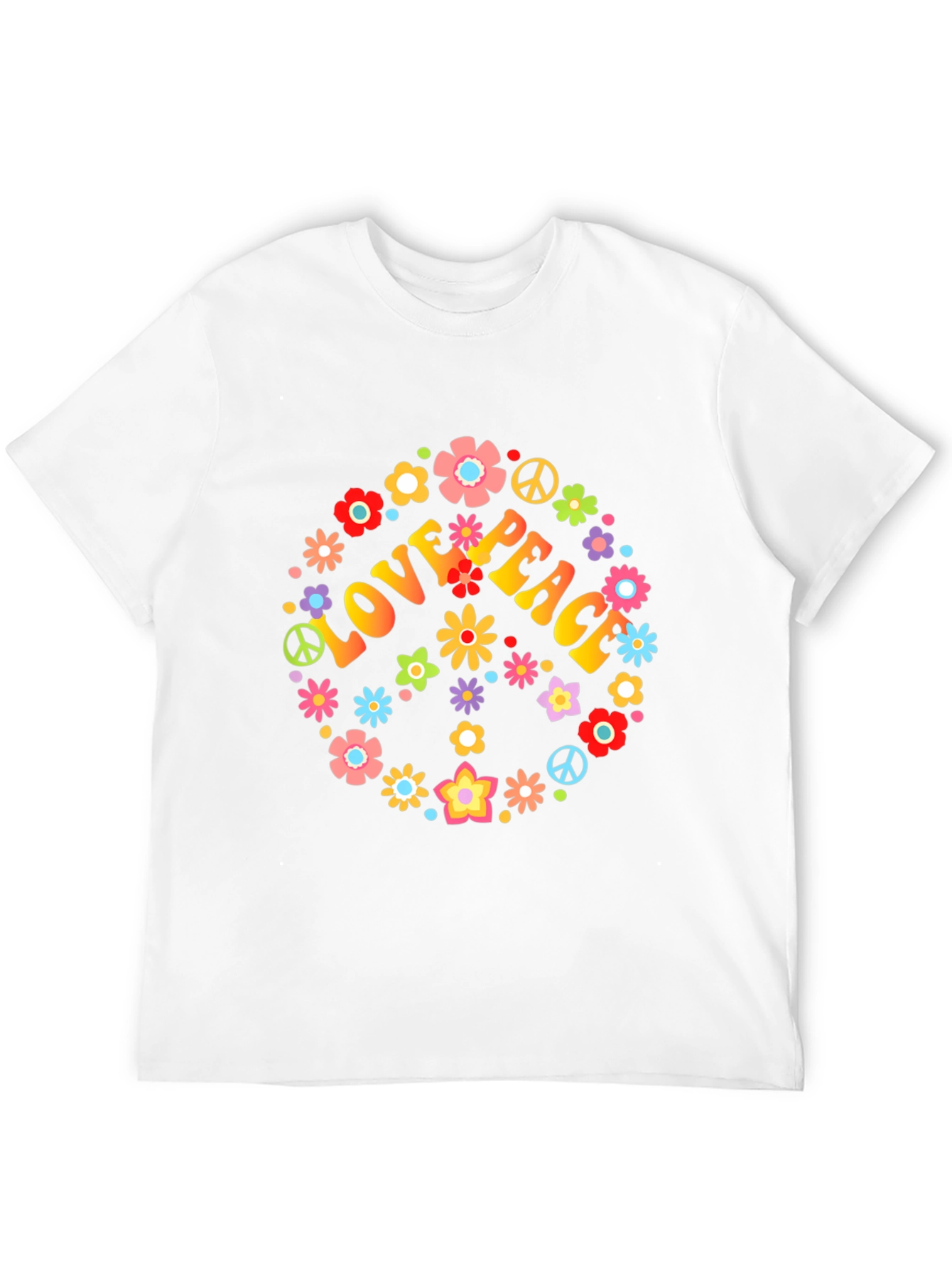 Black Love Peace Floral T-Shirt - Retro Hippie Style view 12