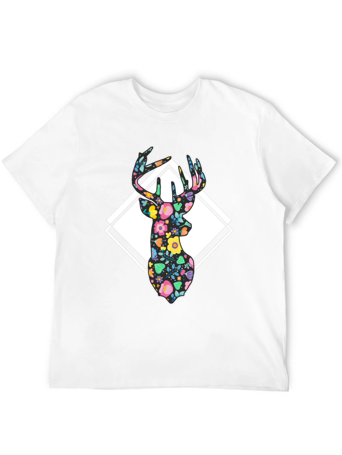 Black Floral Deer Graphic Tee - Black Cotton Blend view 12