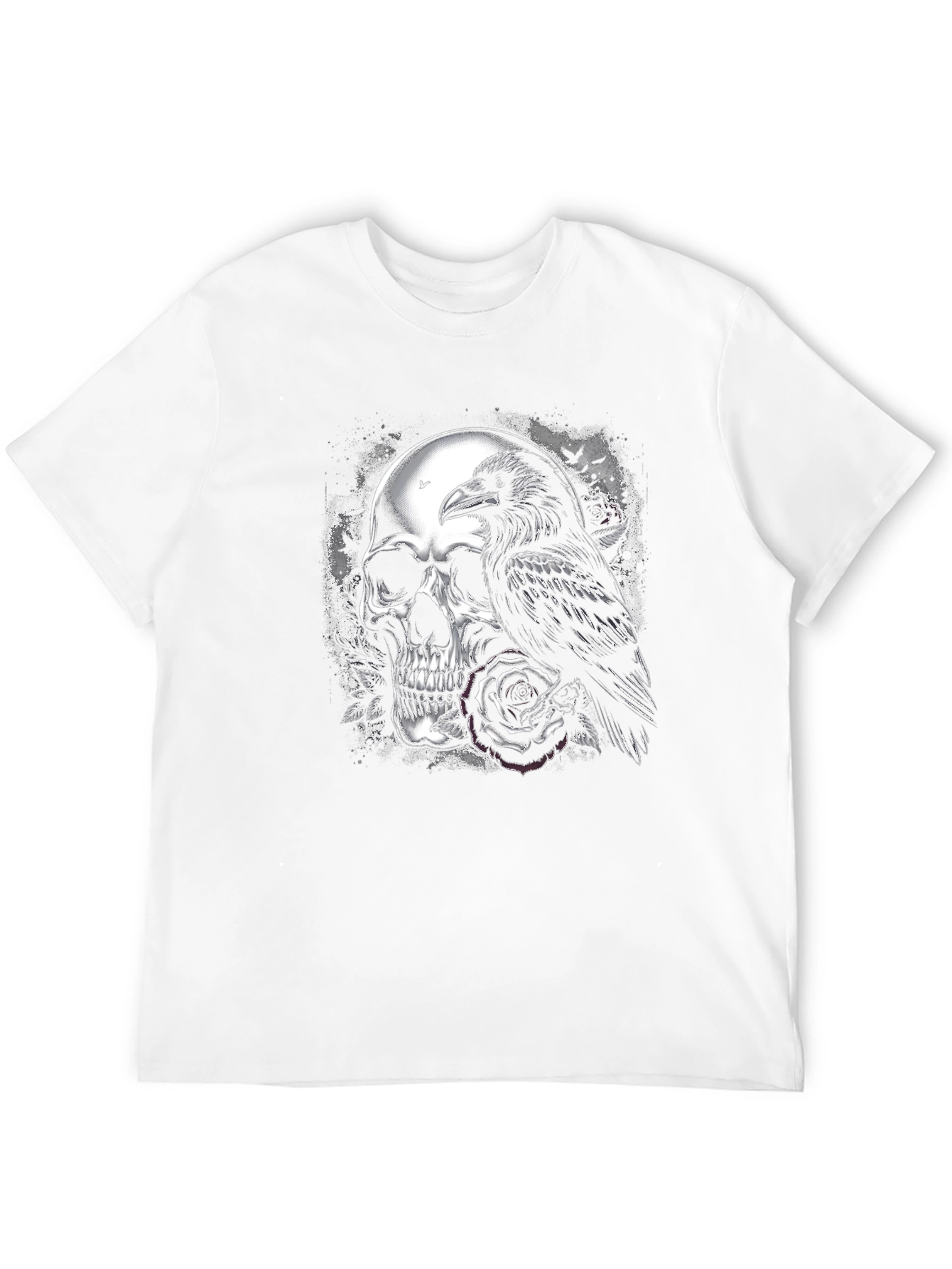 Black Raven and Skull Graphic T-Shirt - Gothic Style view 12