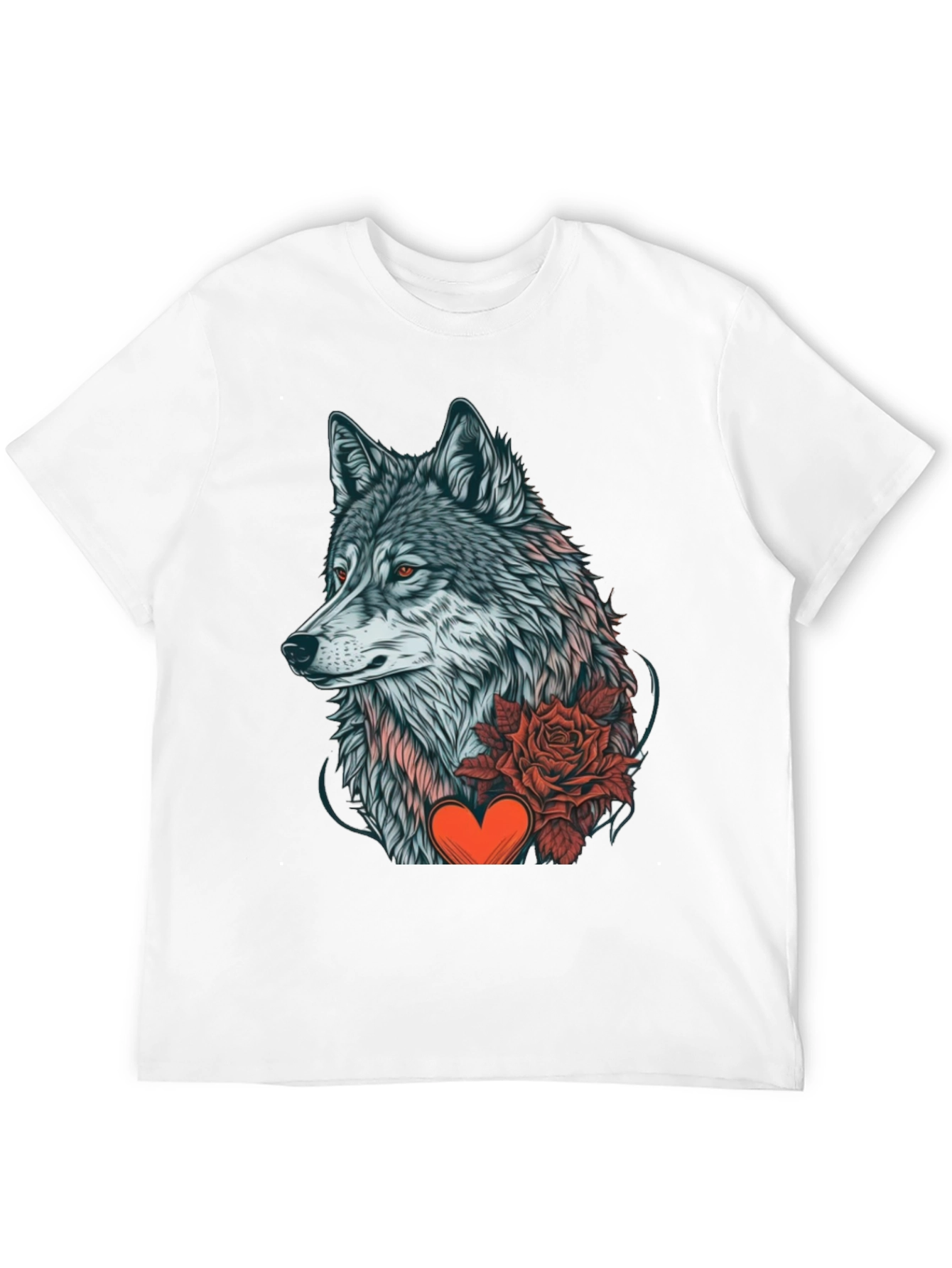 Black Wolf Rose Heart Graphic Black T-Shirt view 12