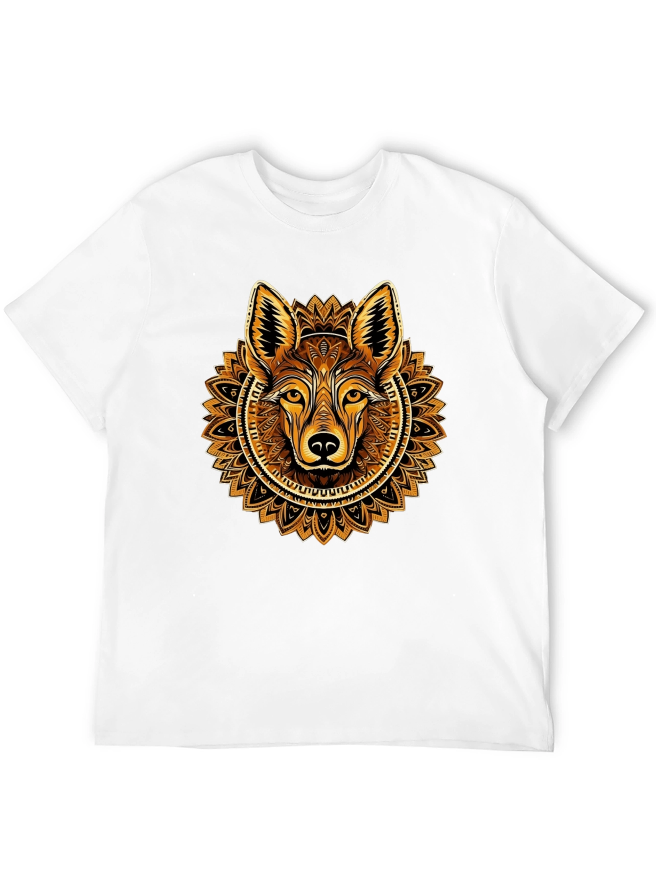 Black Wolf Mandala Graphic Tee - Trendy Crew Neck Shirt view 12