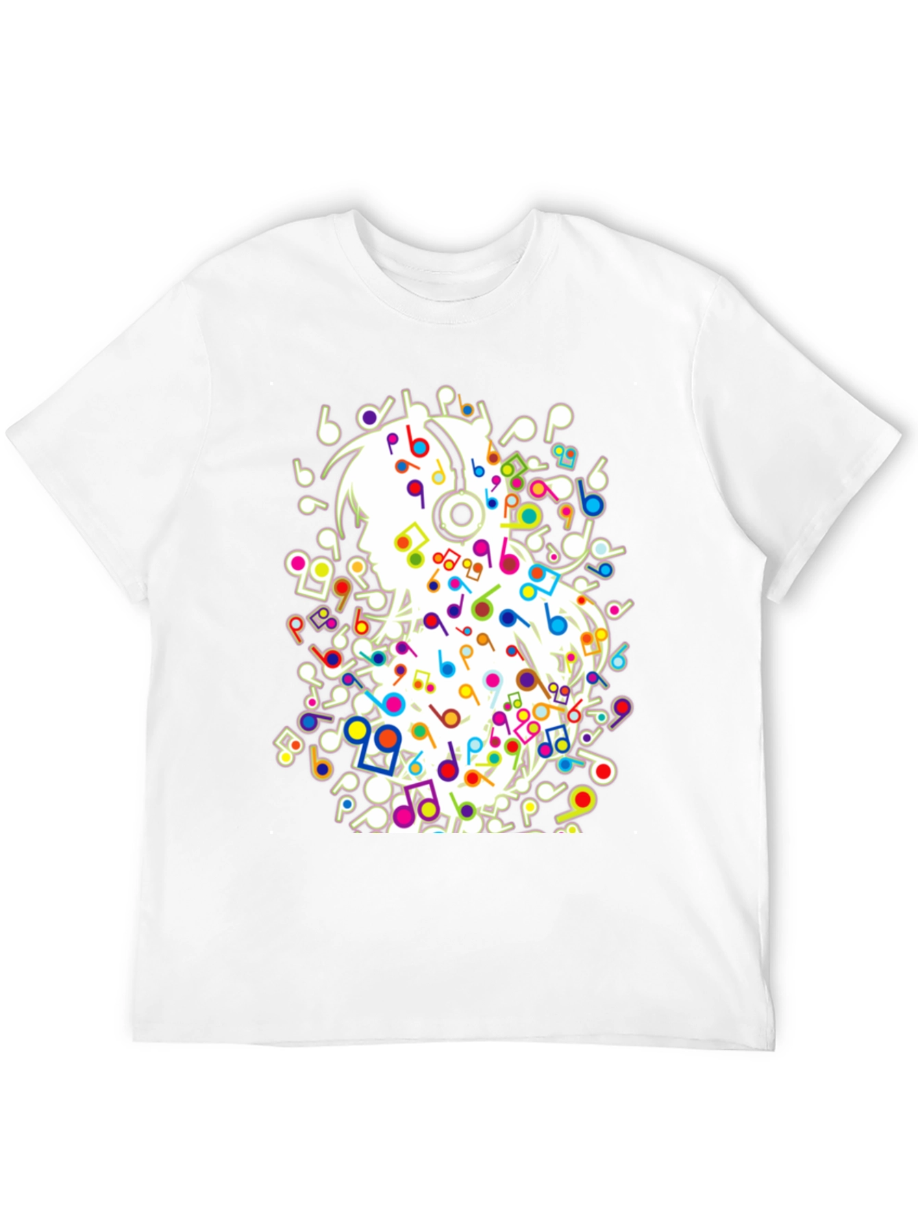Black Musical Girl T-Shirt - Black Cotton Tee with Colorful Notes view 12