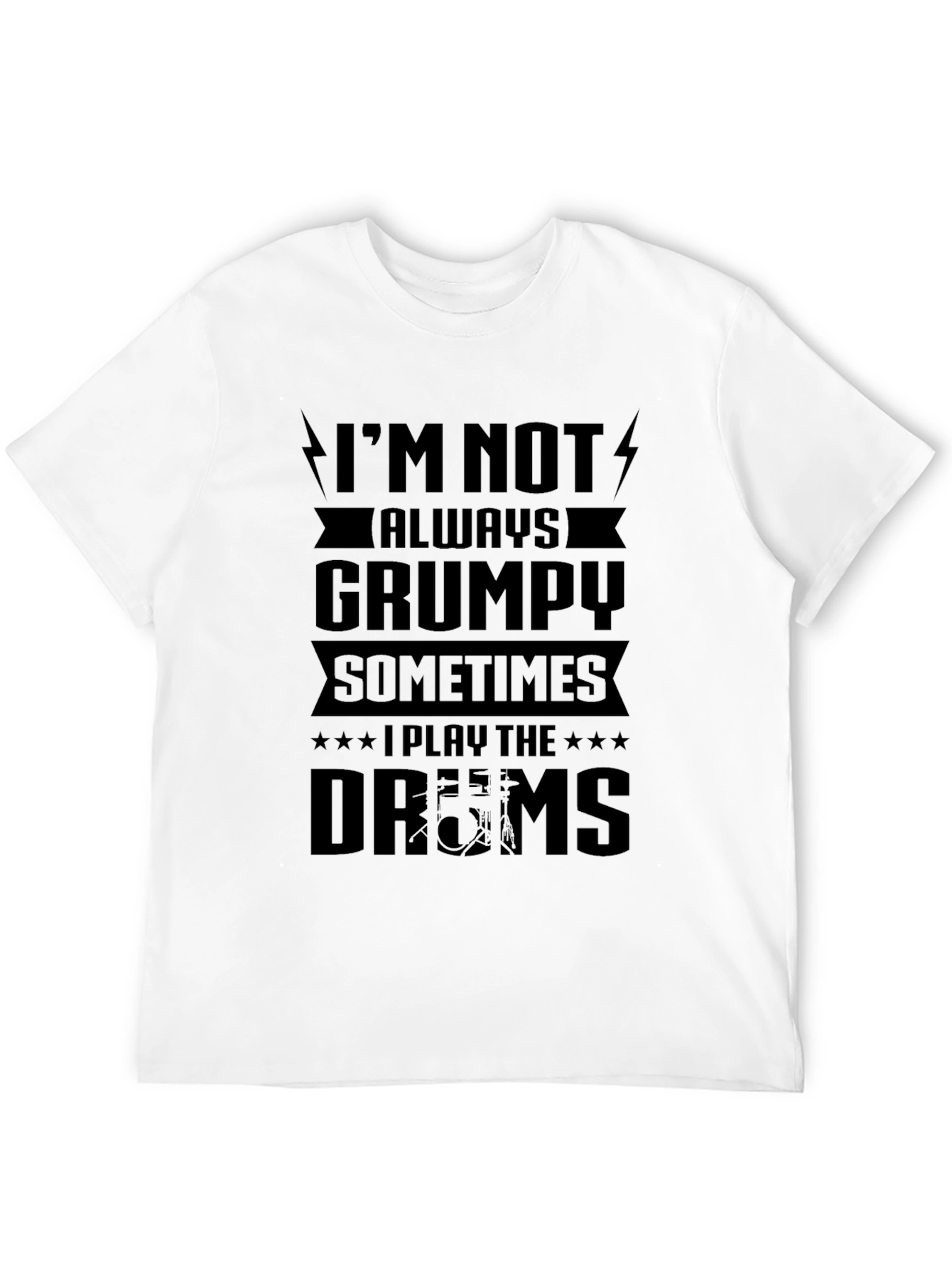 Black Grumpy Drums Graphic Tee - Black Cotton T-Shirt view 12