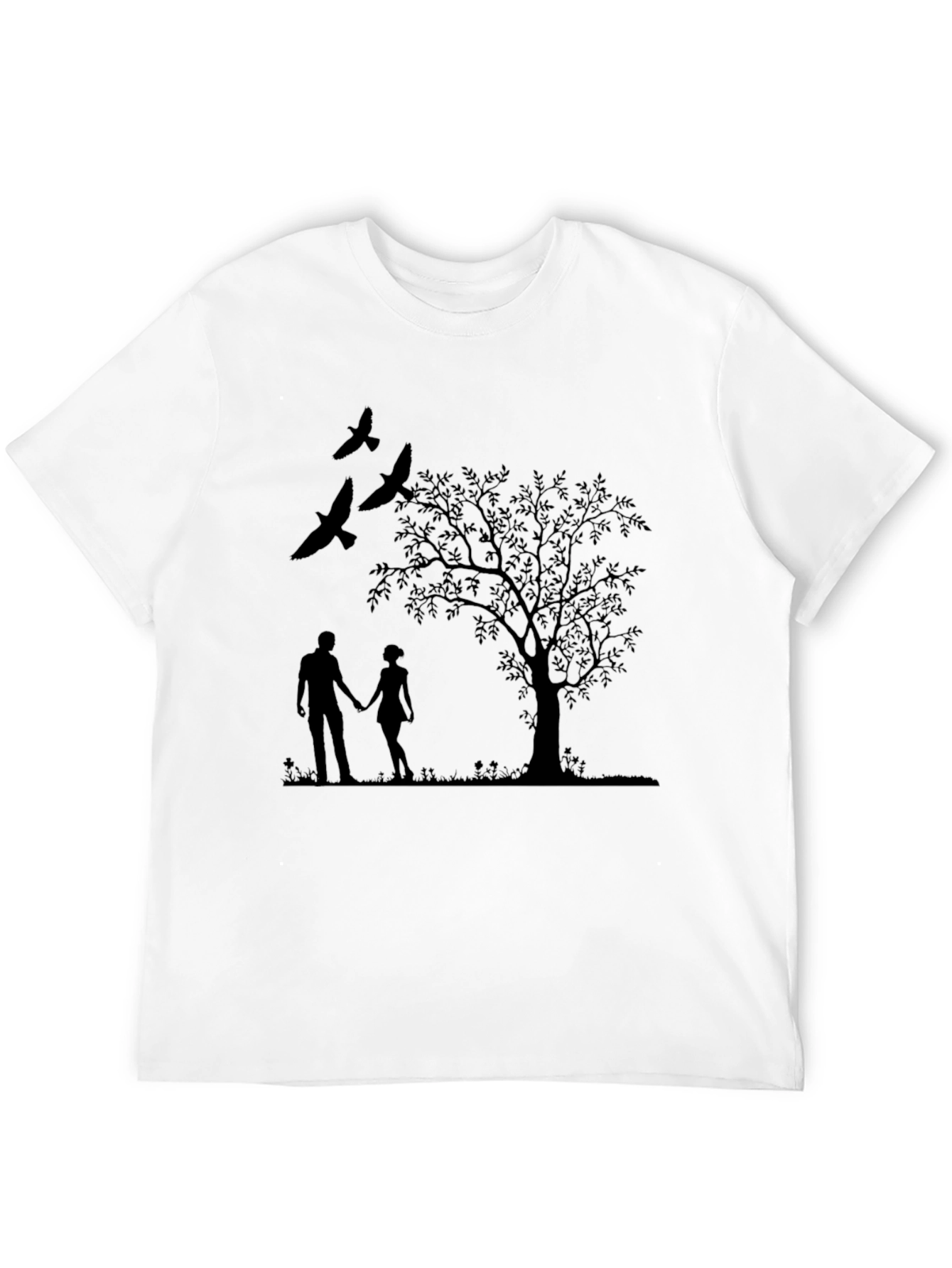 Black Silhouette Couple & Tree Black T-Shirt view 12