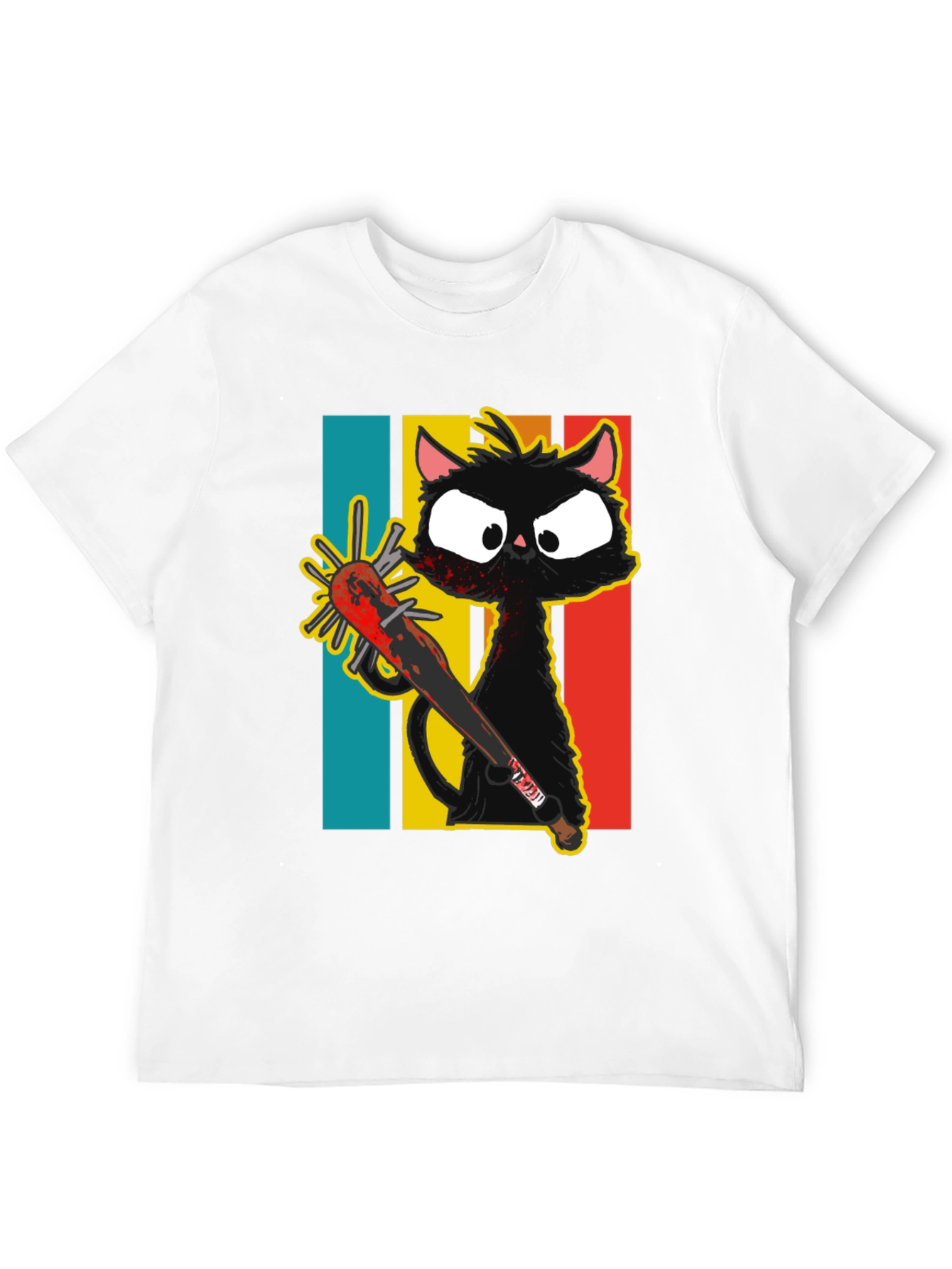 Black Crazy Cat Baseball Bat Graphic T-Shirt view 12