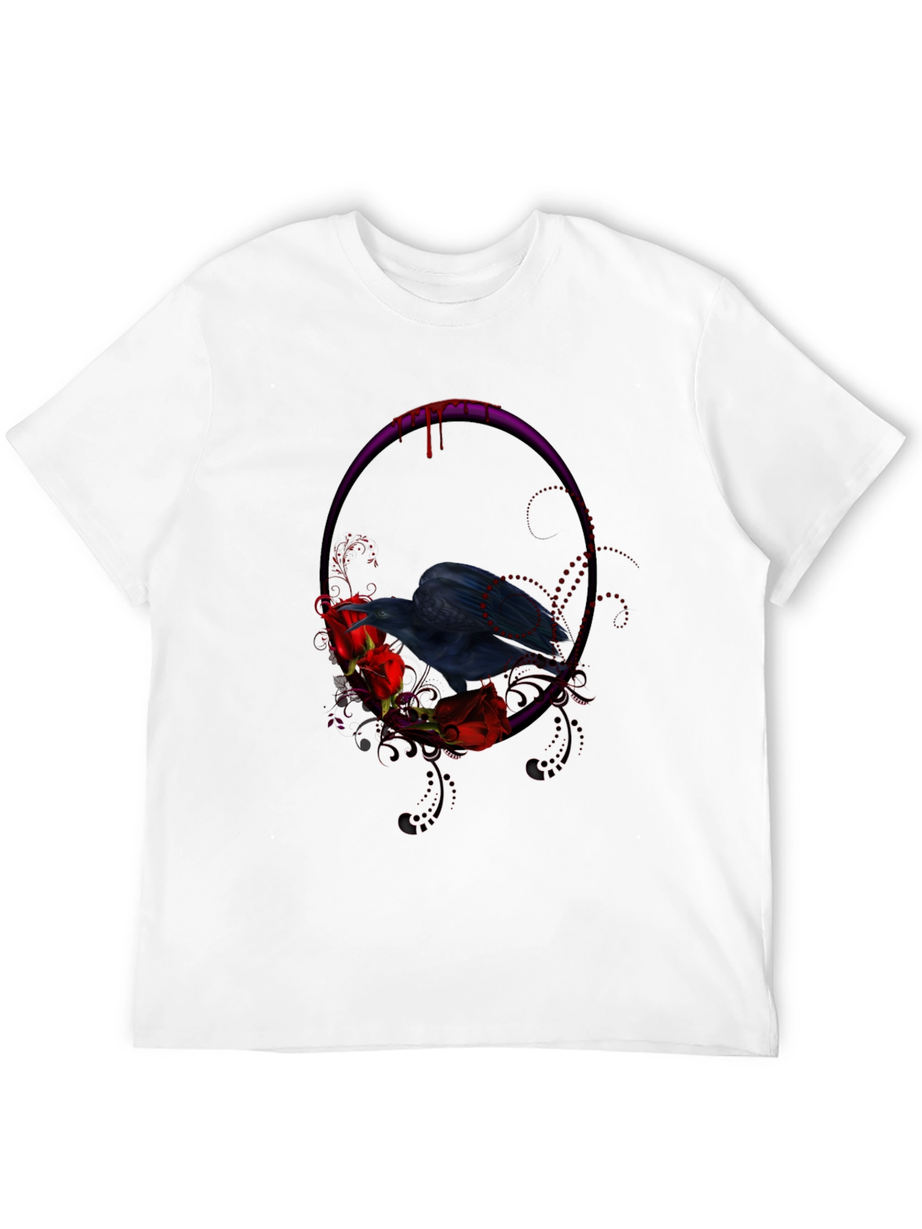 Black Gothic Raven & Roses Graphic Tee - Black view 12
