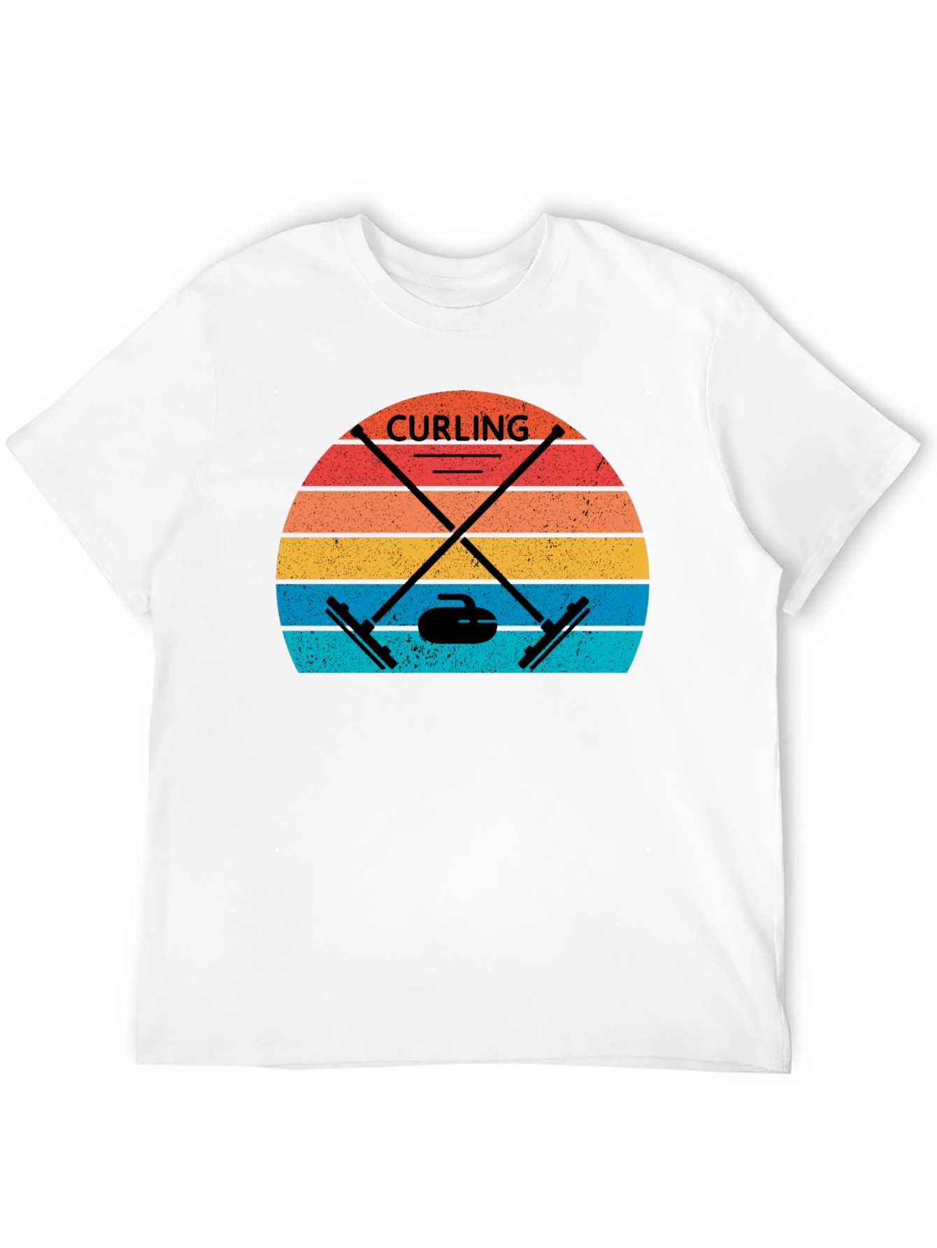 Black Retro Curling T-Shirt - Vintage Sunset Design view 12