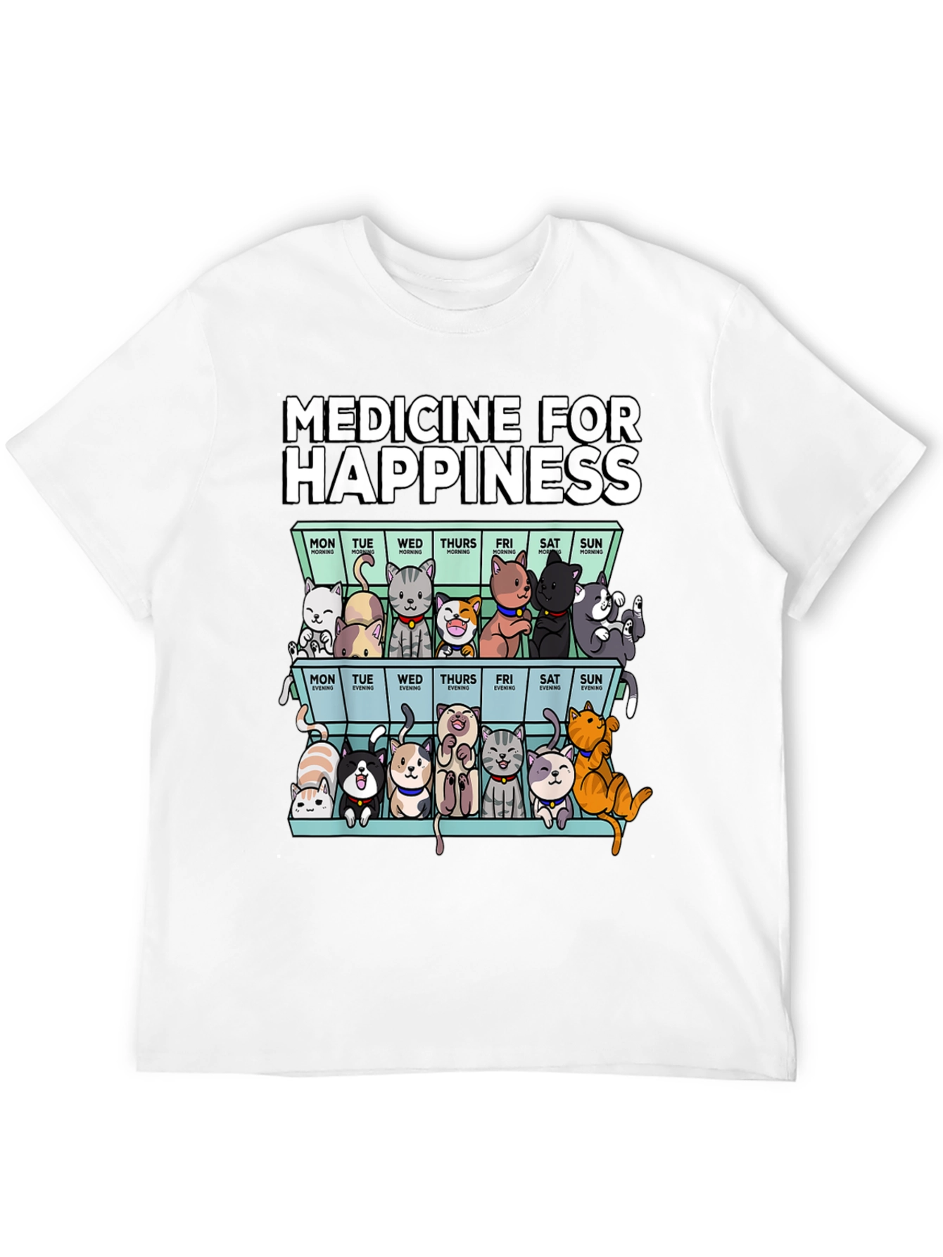 Black Medicine for Happiness Cat Pill Box Black T-Shirt view 12