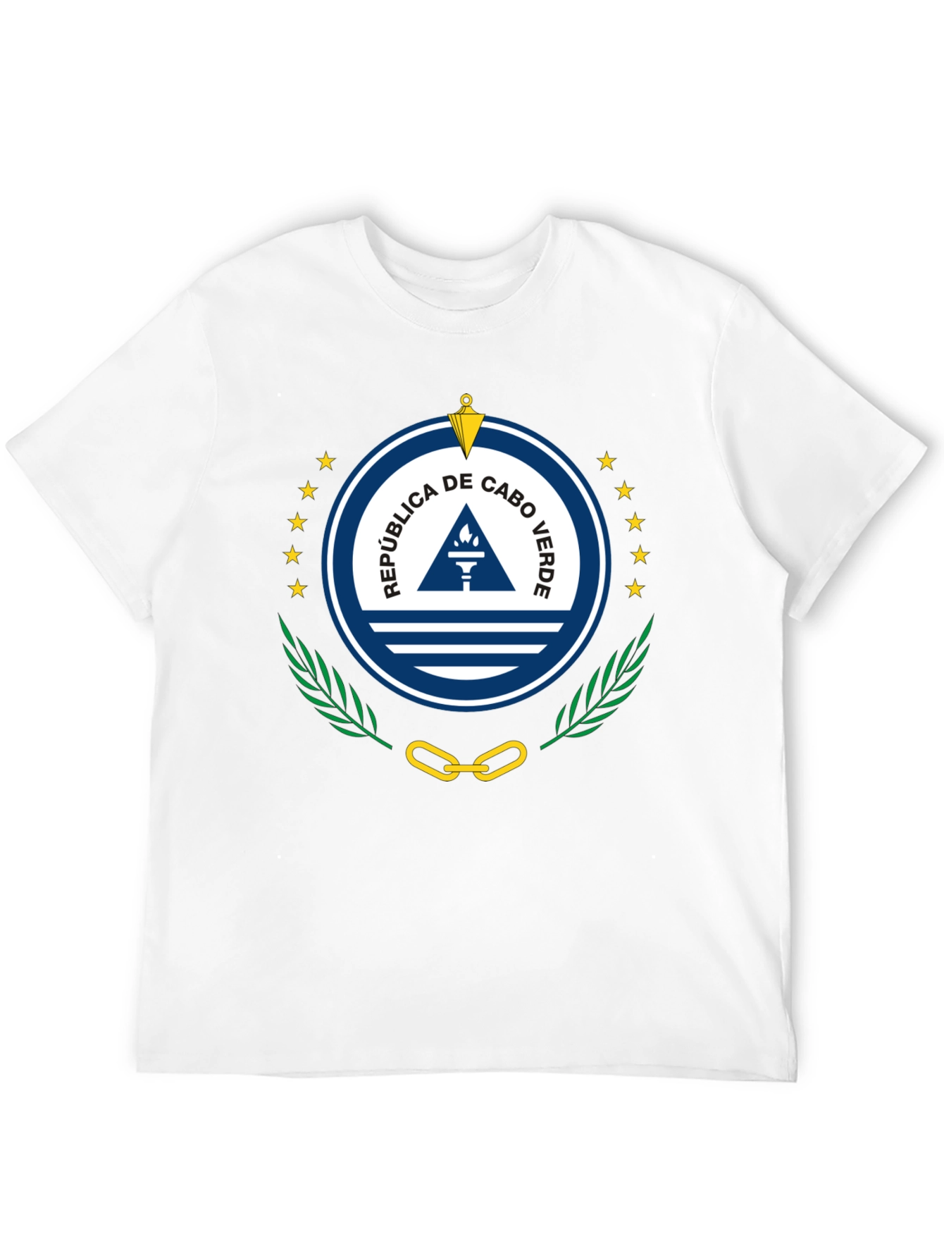 Cape Verde Flag Emblem T-Shirt - Black Crew Neck Tee - 12
