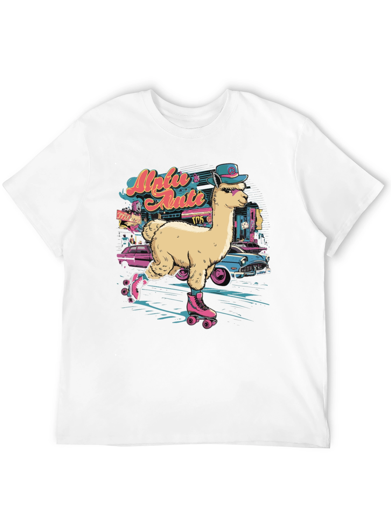 Black Retro Roller Skating Alpaca T-Shirt view 12