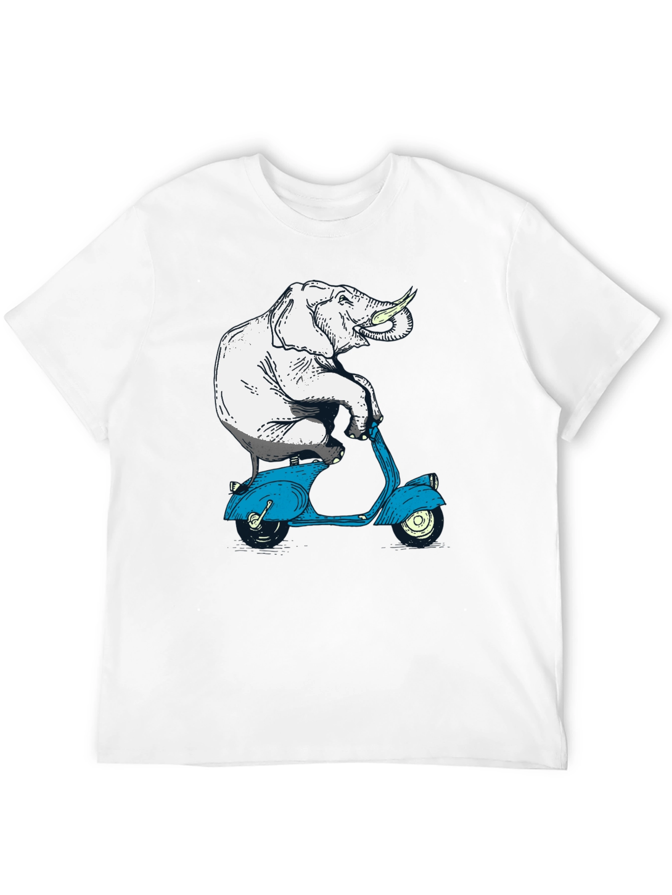 Black Elephant on Scooter Graphic Tee - Novelty Print T-Shirt view 12