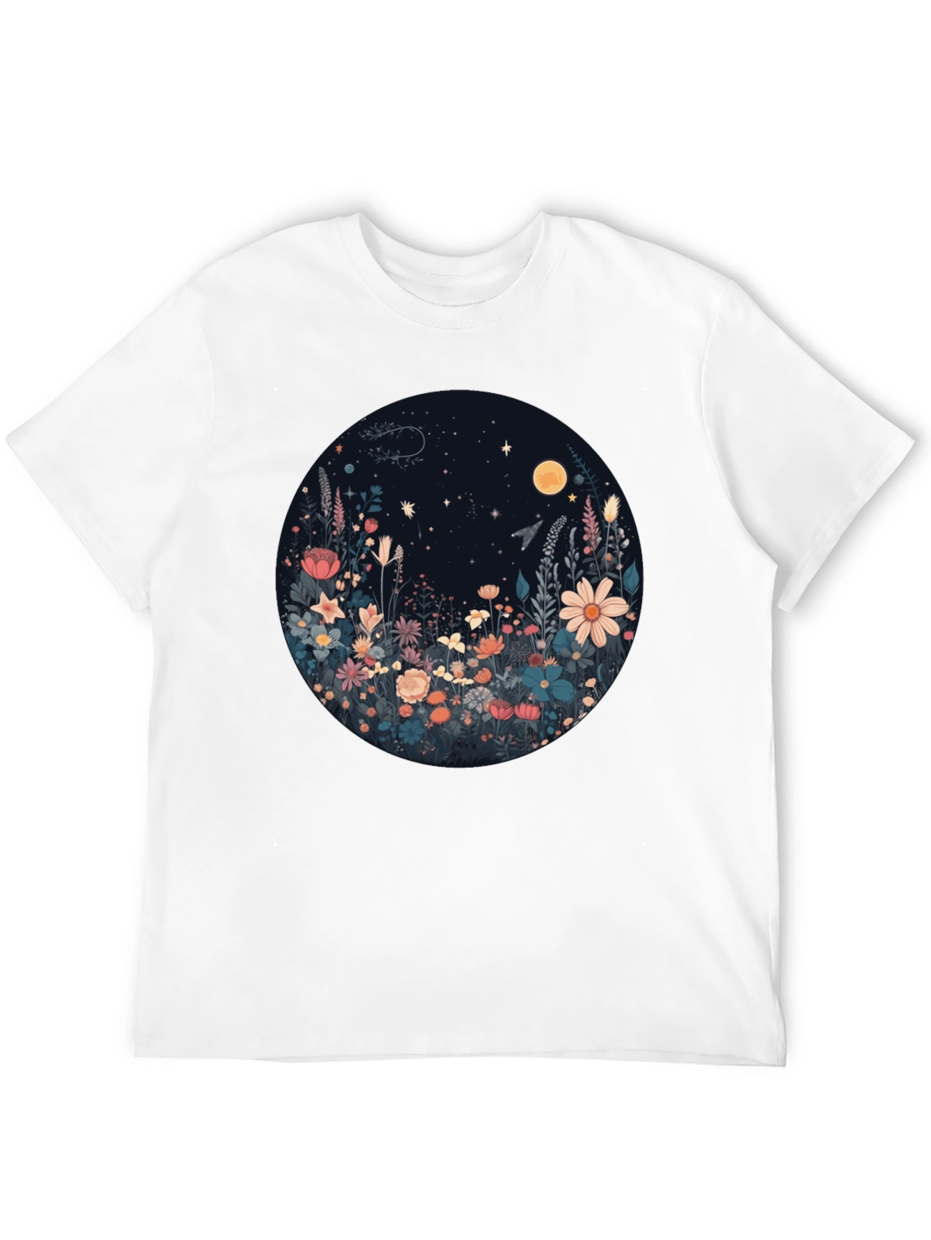 Black Floral Moon T-Shirt - Black Graphic Tee view 12