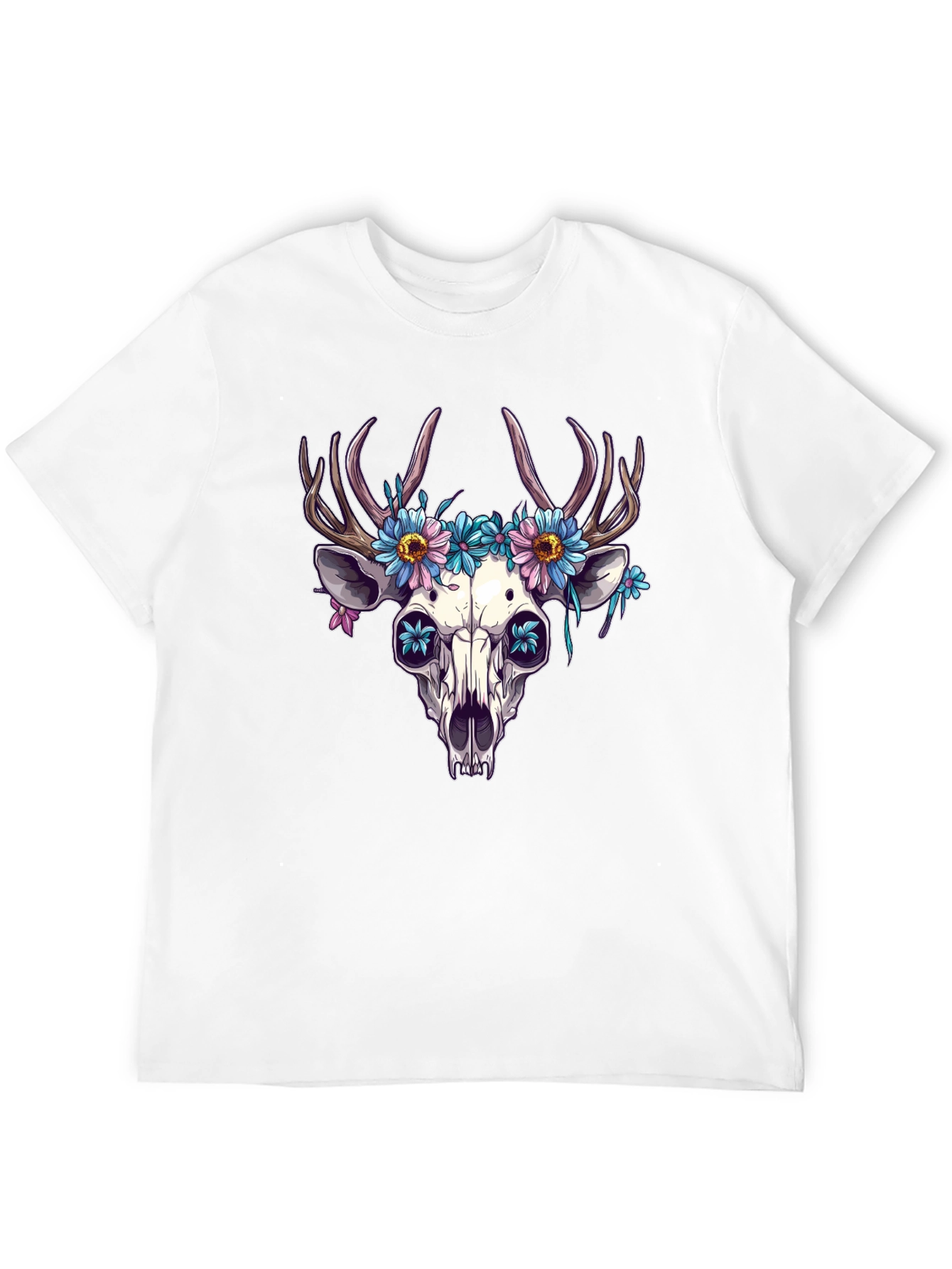 Black Floral Deer Skull Graphic Tee - Edgy Style view 12