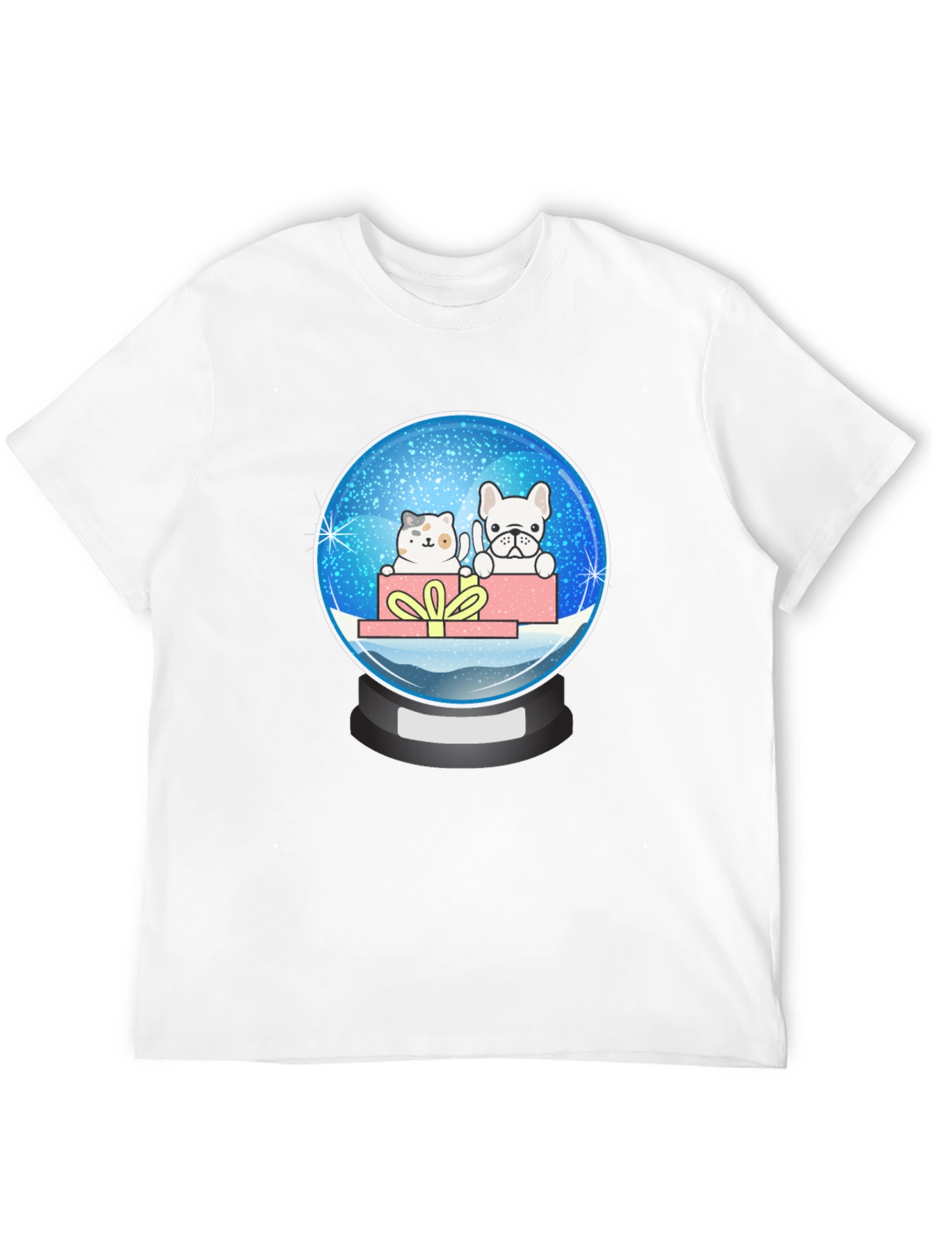 Black Snow Globe Cat & Dog Graphic Tee - Cute Christmas Gift view 12