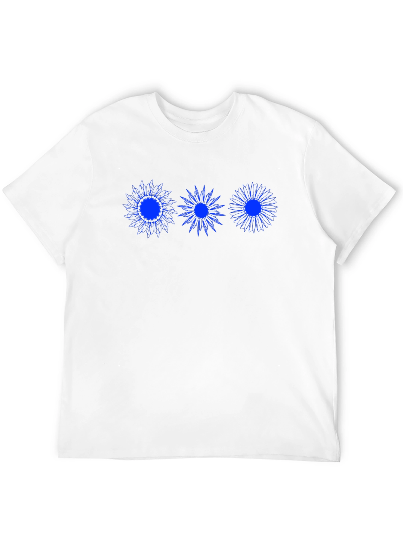 Black Men's Black T-Shirt with Blue Floral Design view 12