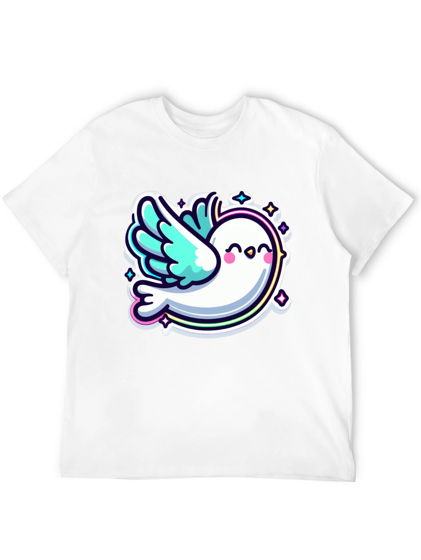 Black Cute Cartoon Dove Graphic Black T-Shirt view 12