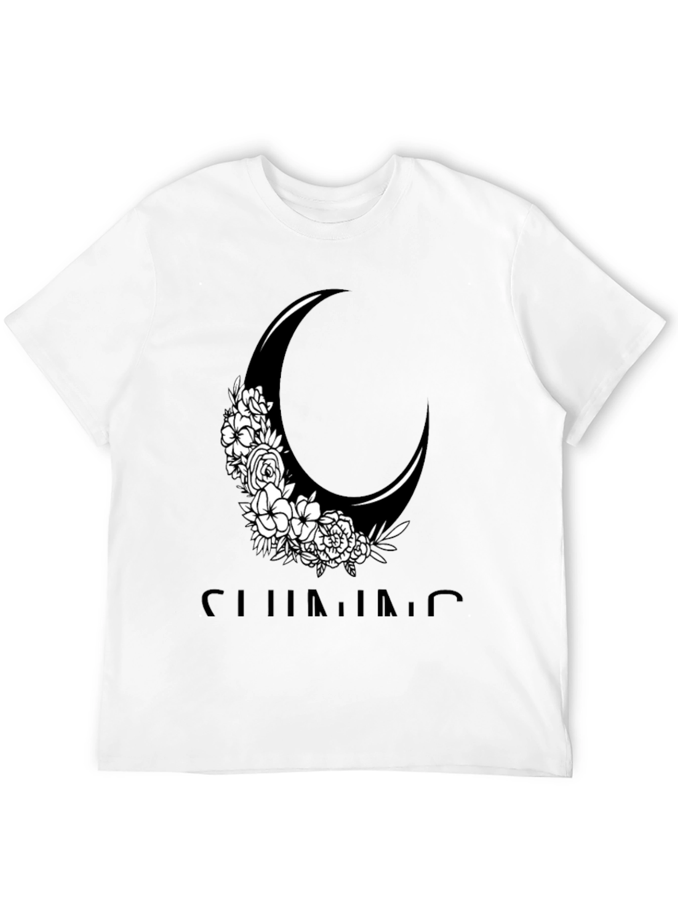 Black Floral Crescent Moon Graphic Tee - Black Cotton Casual Shirt view 12