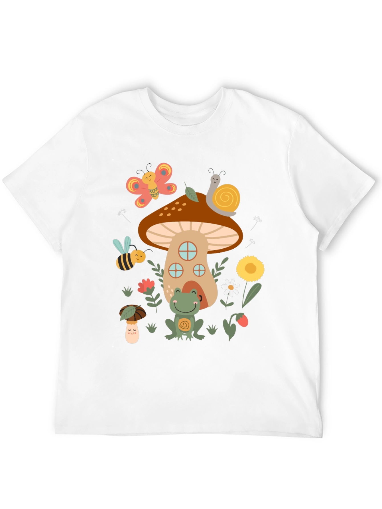 Black Cute Mushroom House Graphic T-Shirt view 12