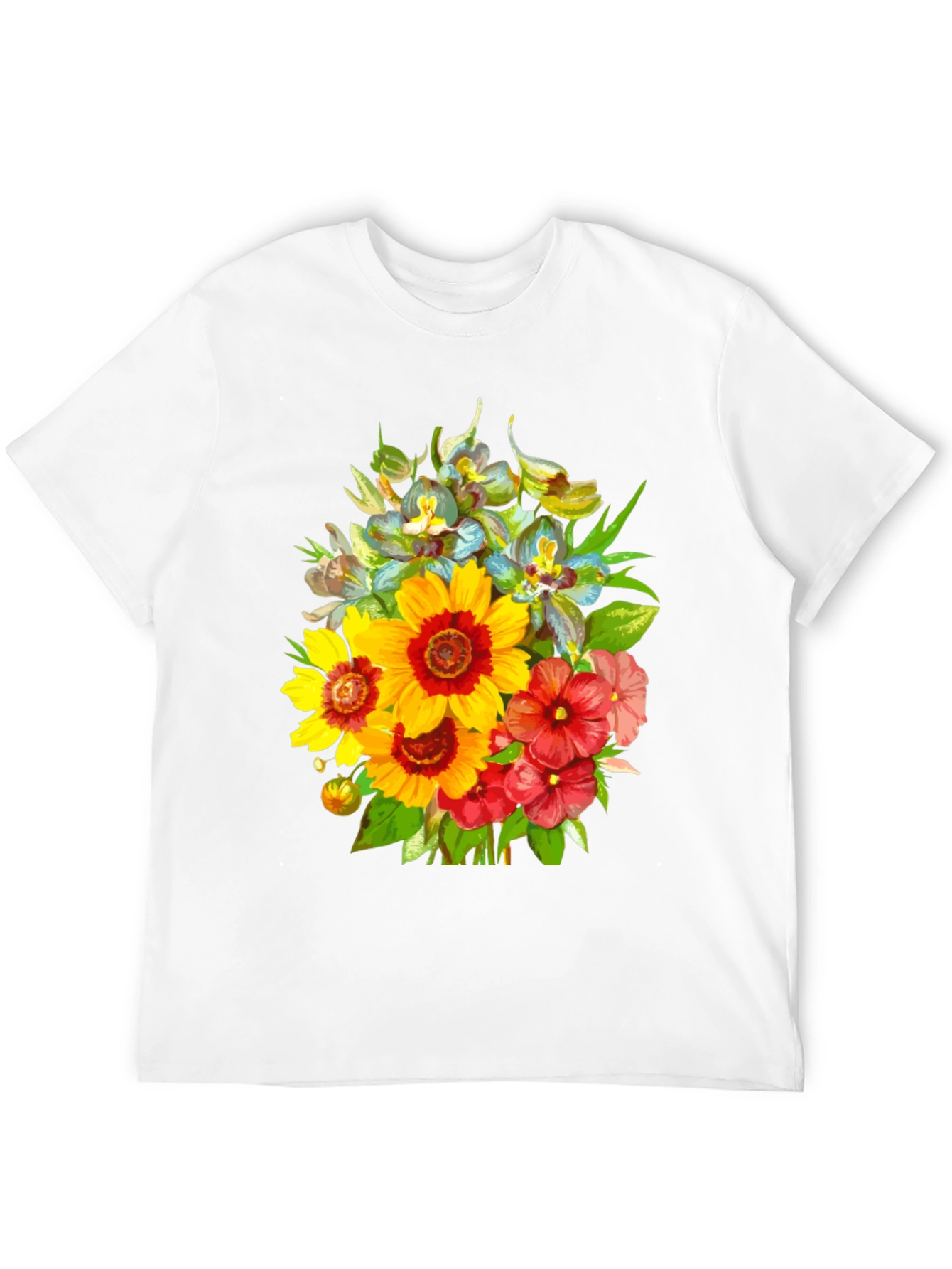 Black Floral Bouquet Graphic Tee - Stylish Men's Black T-Shirt view 12