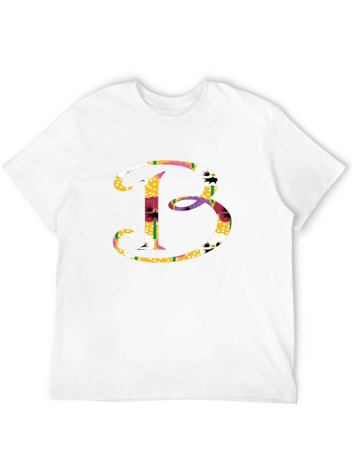 Black Floral Letter B Graphic Tee - Stylish Cotton Blend view 12