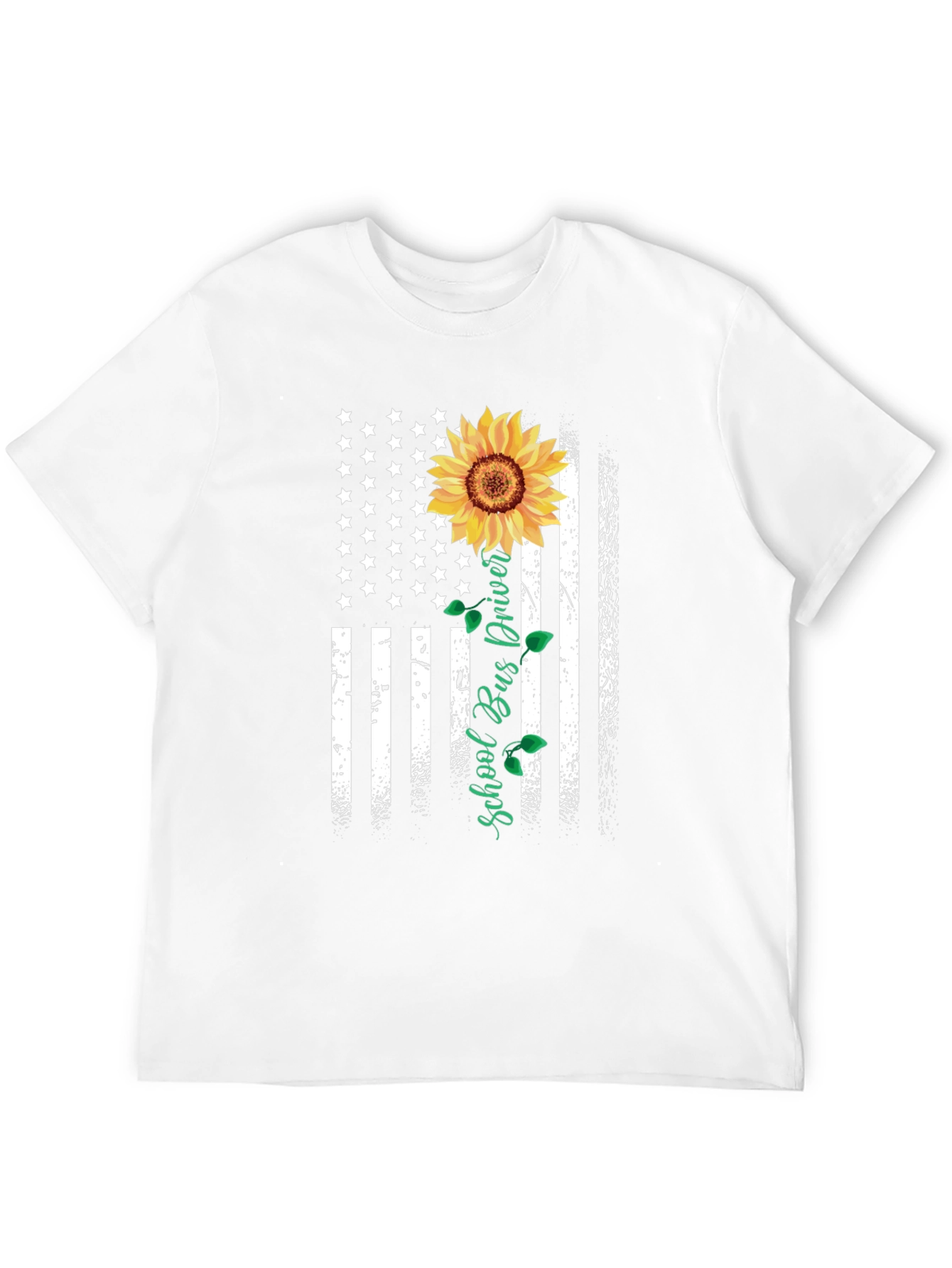 Black Sunflower American Flag School Bus Driver T-Shirt view 12