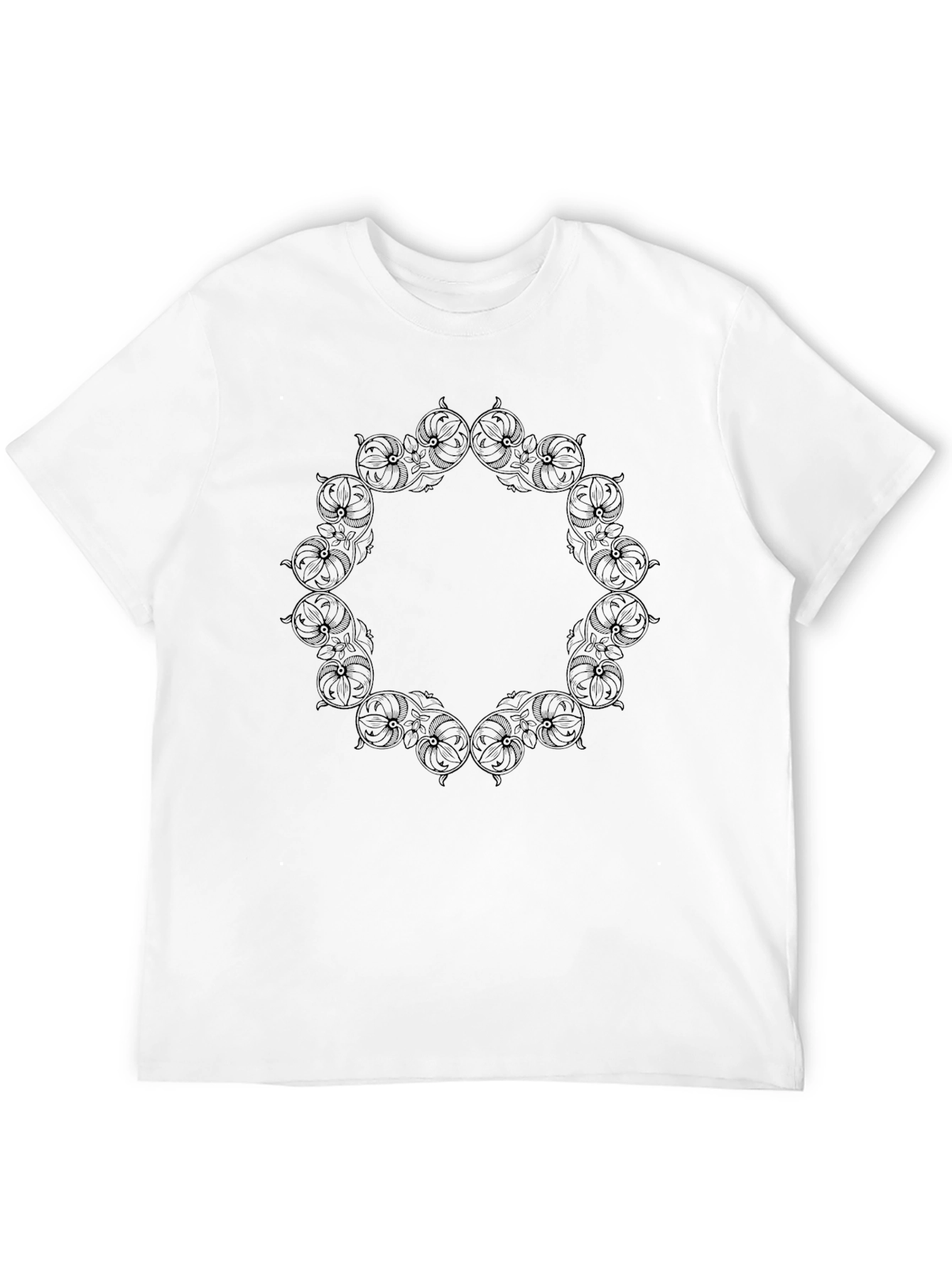 Black Black Graphic Tee - Ornate Circle Design view 12