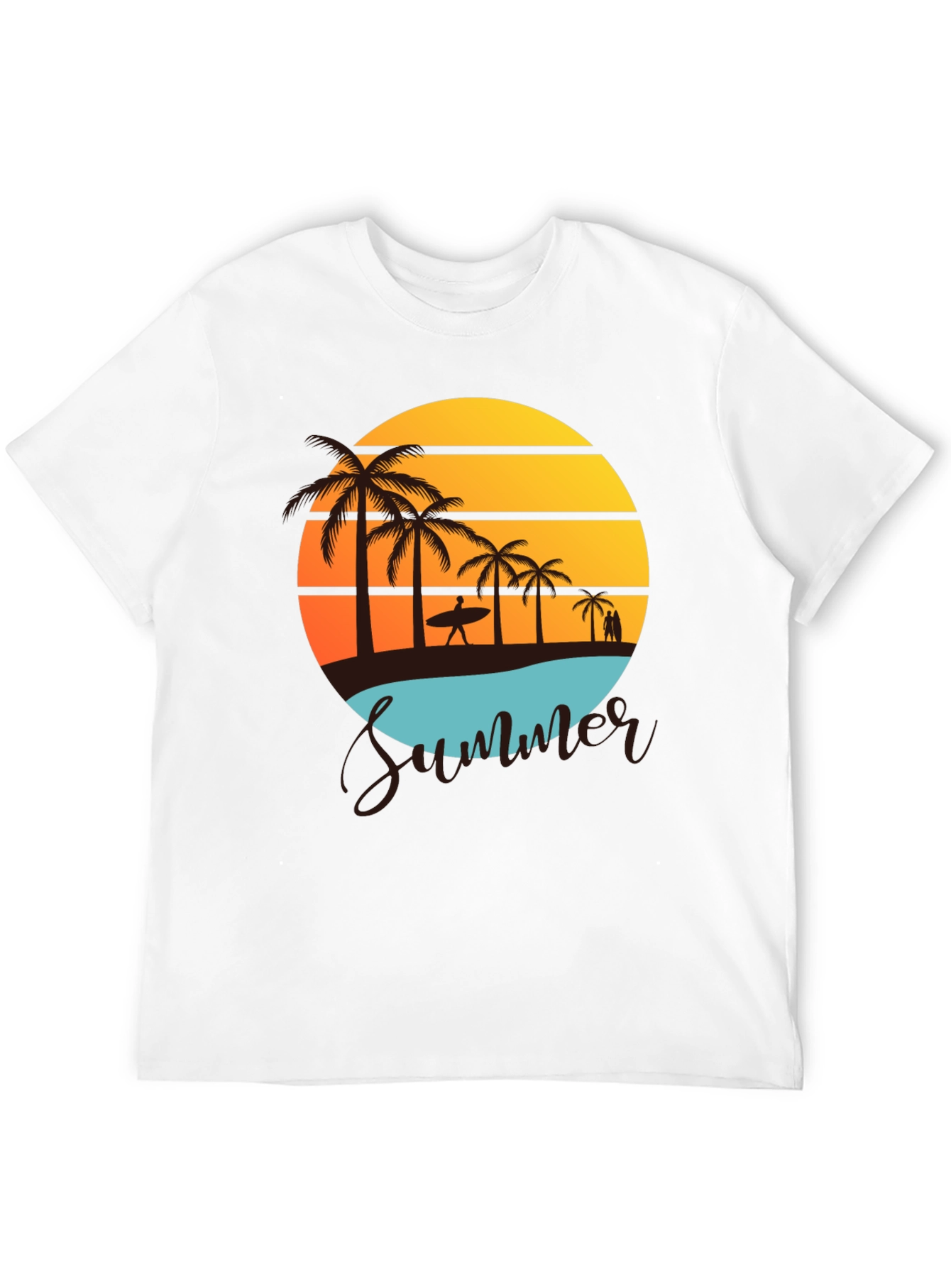 Black Summer Beach Graphic Tee - Palm Trees & Sunset view 12