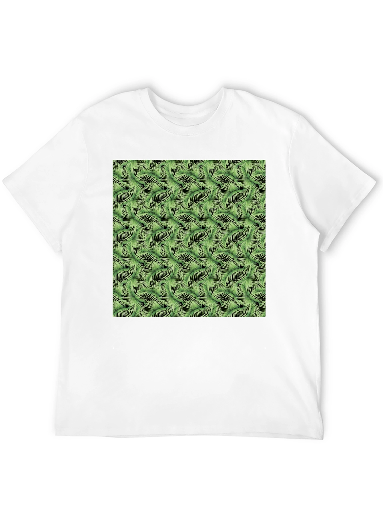 Black Tropical Green Leaf Print Black T-Shirt view 12