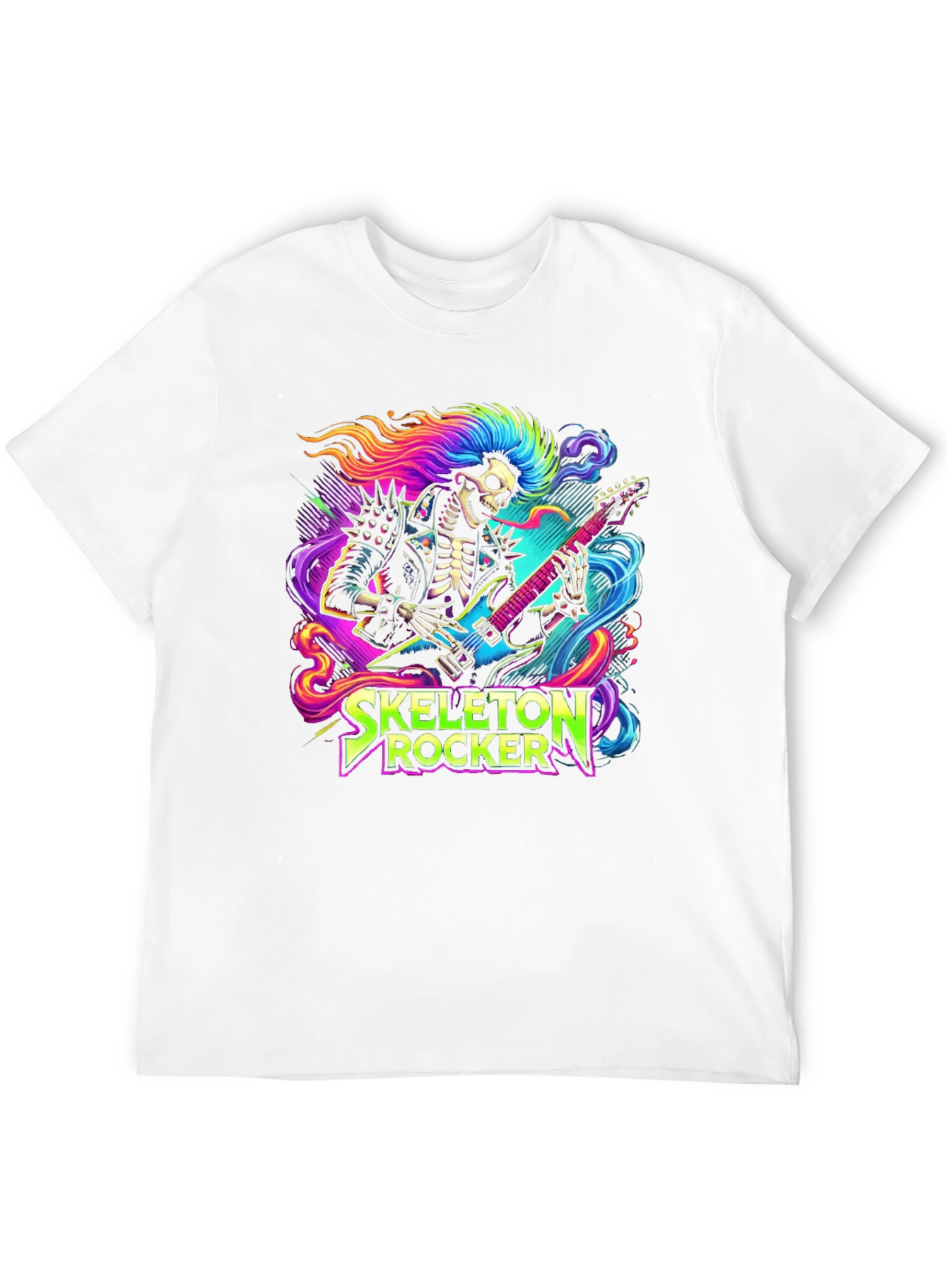 Black Skeleton Rocker T-Shirt - Neon Punk Design view 12